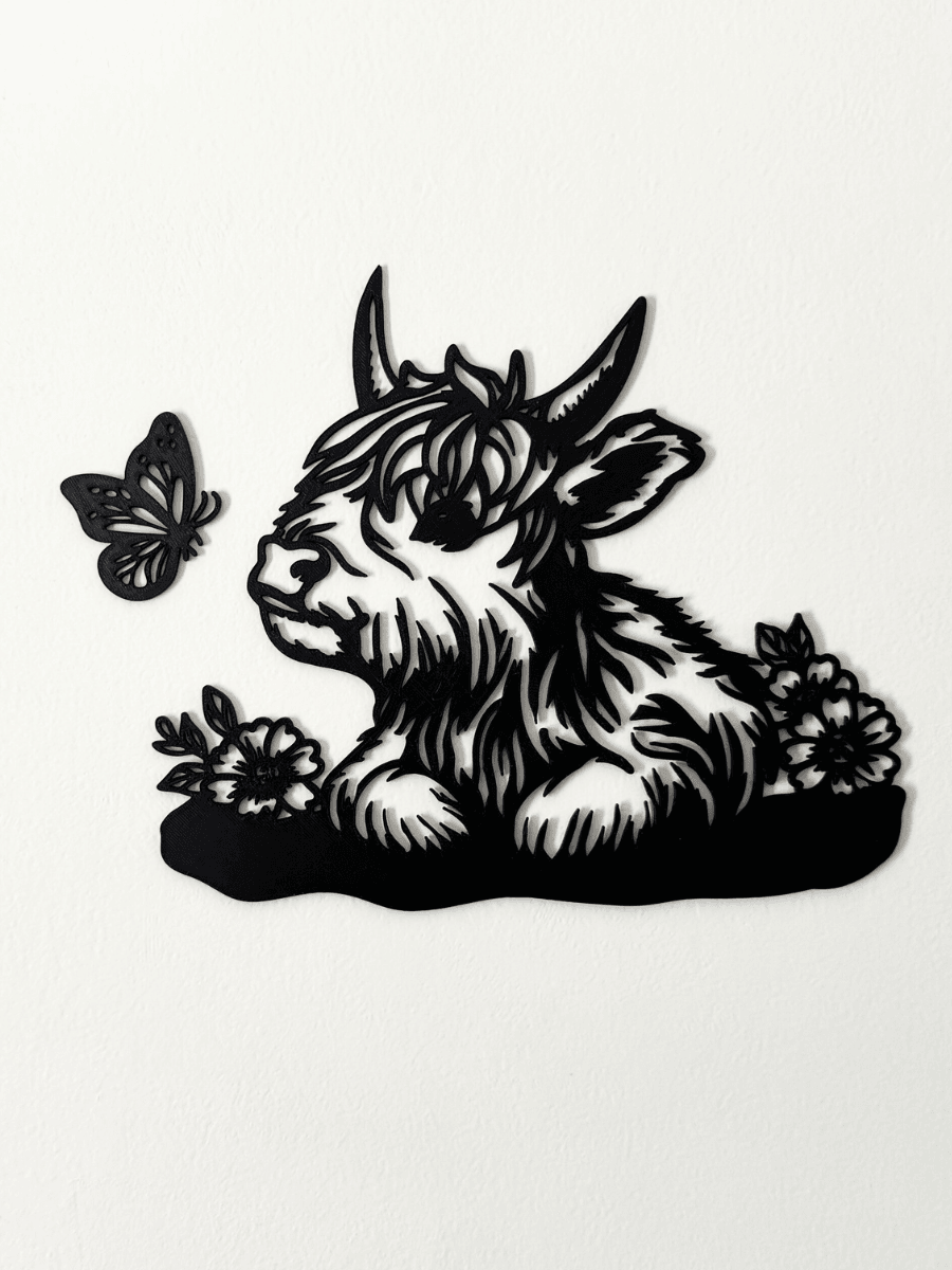 HighlandCowFlowersButterflyWallArt.stl 3d model
