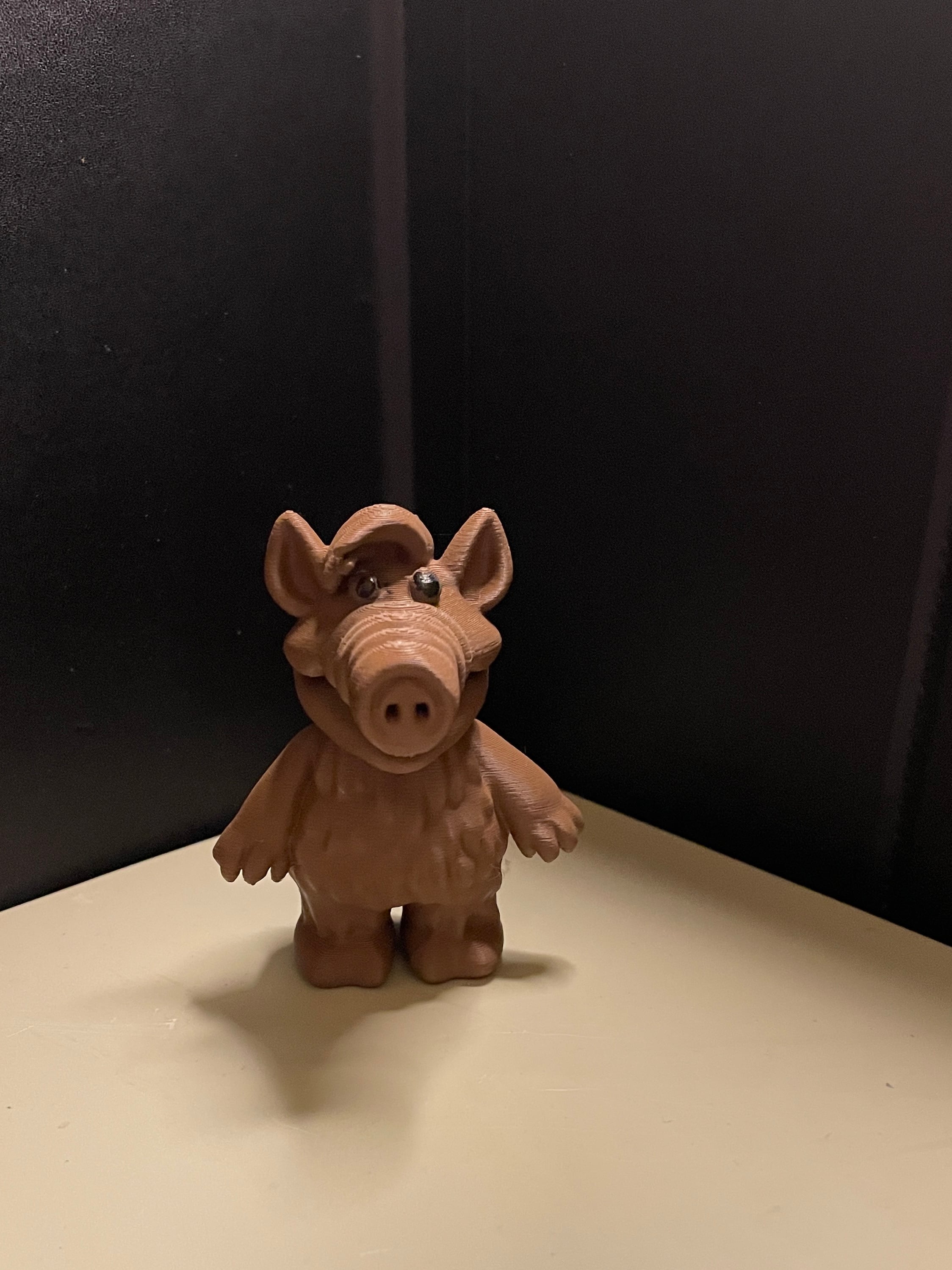 This was amazing, I love it!!! Thank you so much! Printed on Creality Ender 3 v3ke, followed the suggested settings, used 50% gyroid, and tree supports. Filament: Inland Chocolate, used marker to color in eyes. Great job!
