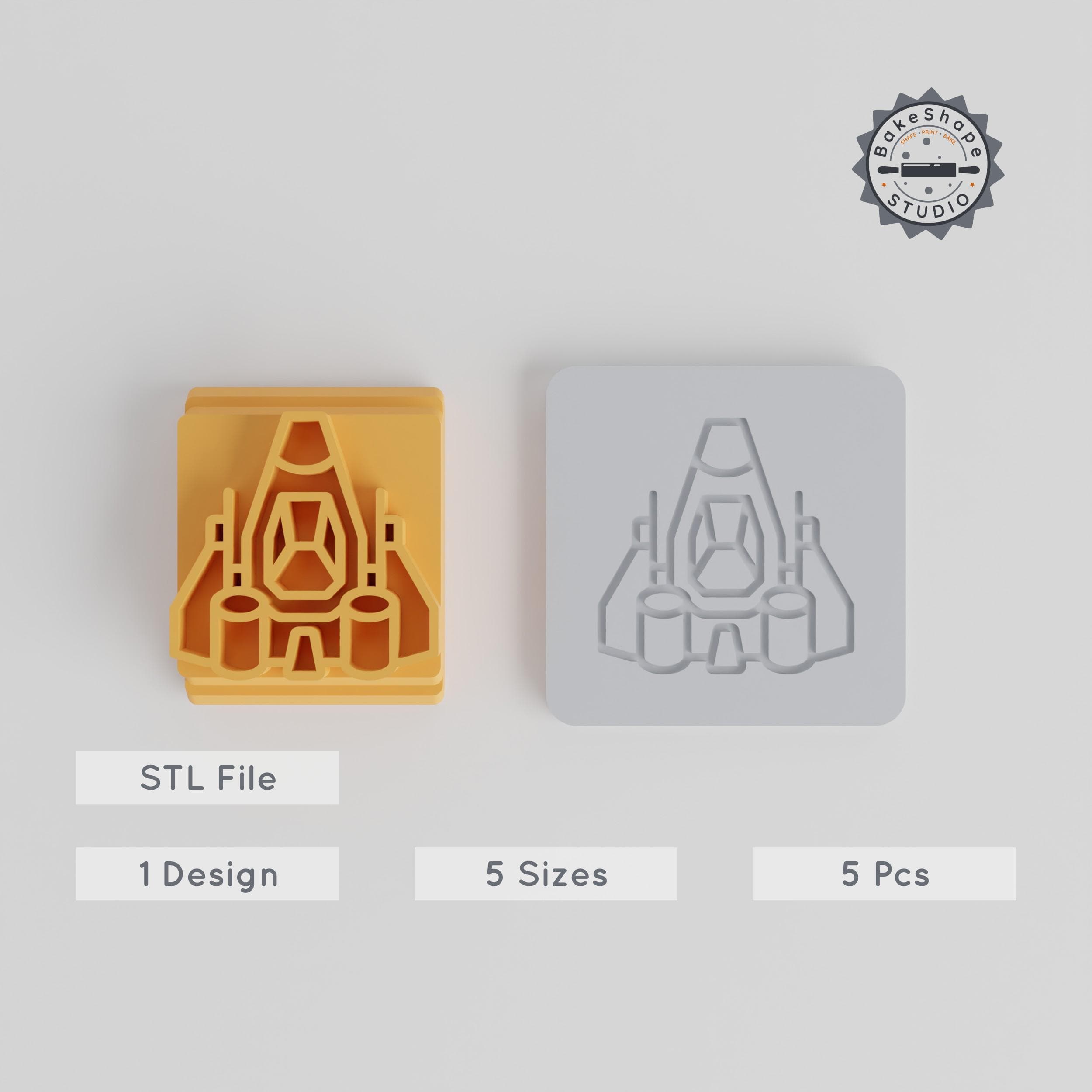Fighter Ship Stamp Tile Set, 5 Sizes, Spacecraft Design, Perfect for Clay, Cookies & Fondant PRODUCT_1743 3d model