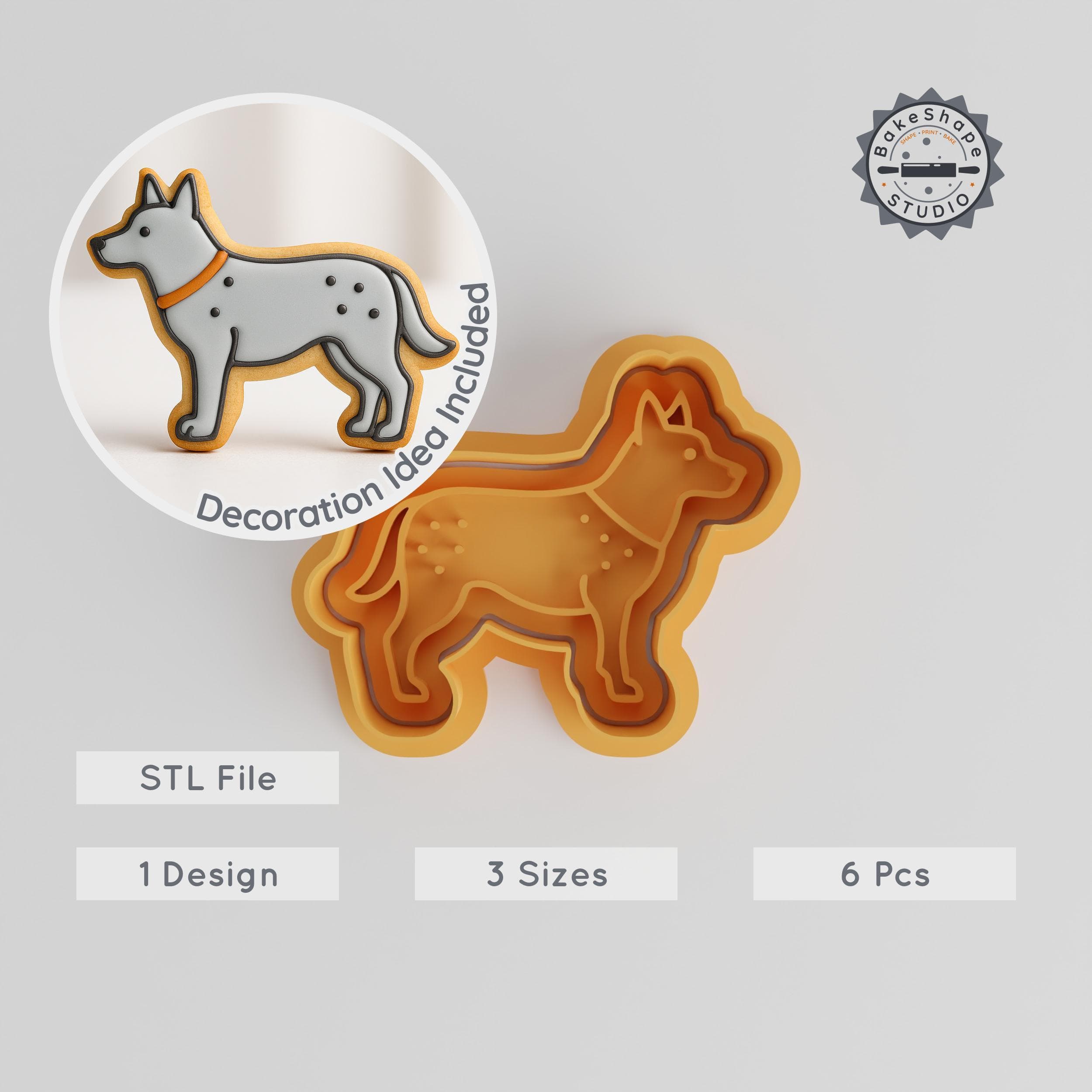 Dog Shape Cutter & Stamp, Cookie Fondant Mold Set, 3 Sizes, Puppy Pet Animal Design, 6 Piece Pack PRODUCT_296 3d model