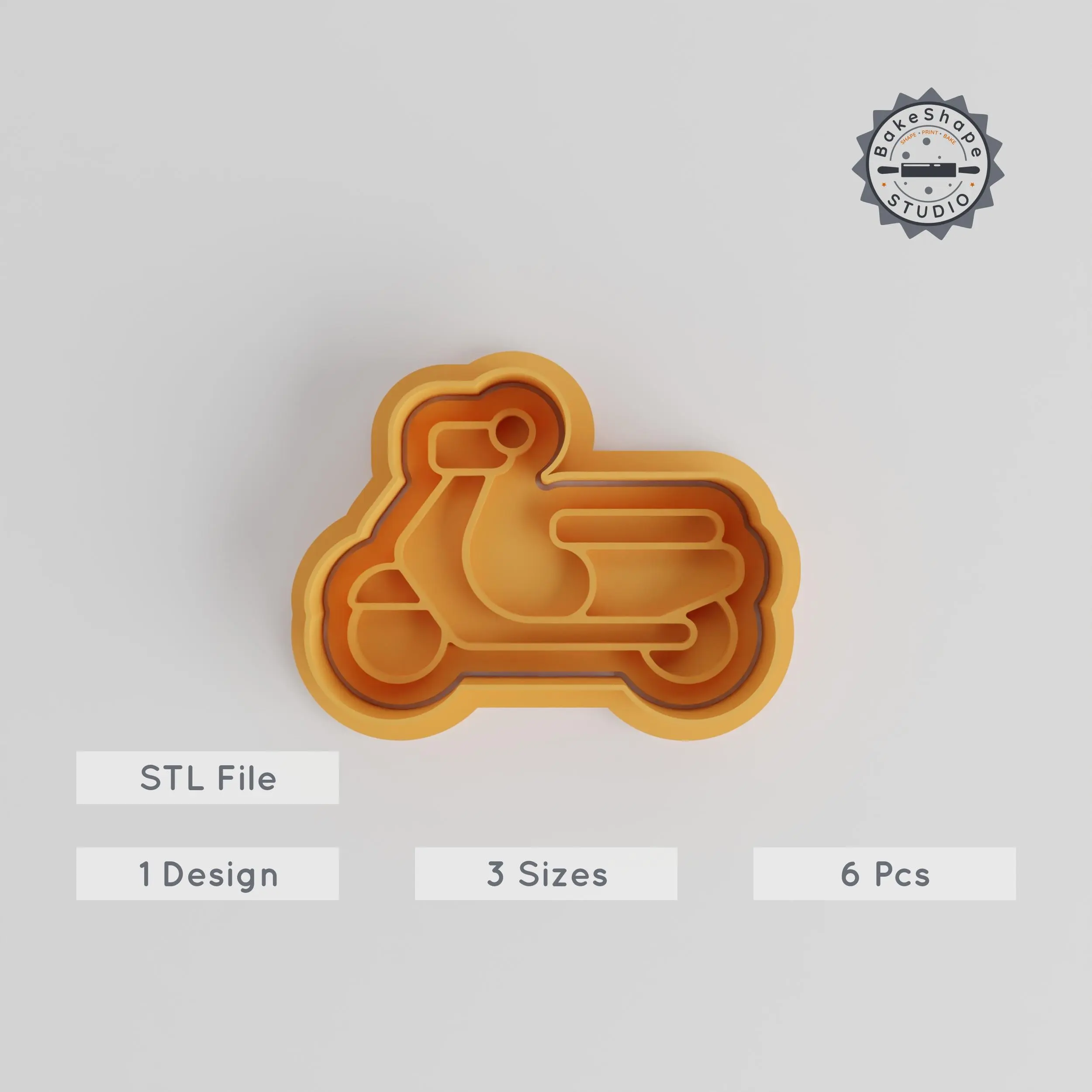 Scooter Shape Cutter & Stamp Set, Perfect for Cookies & Fondant, Includes 3 Sizes, 6 Pieces, Transportation & Vehicle Design PRODUCT_3263 3d model