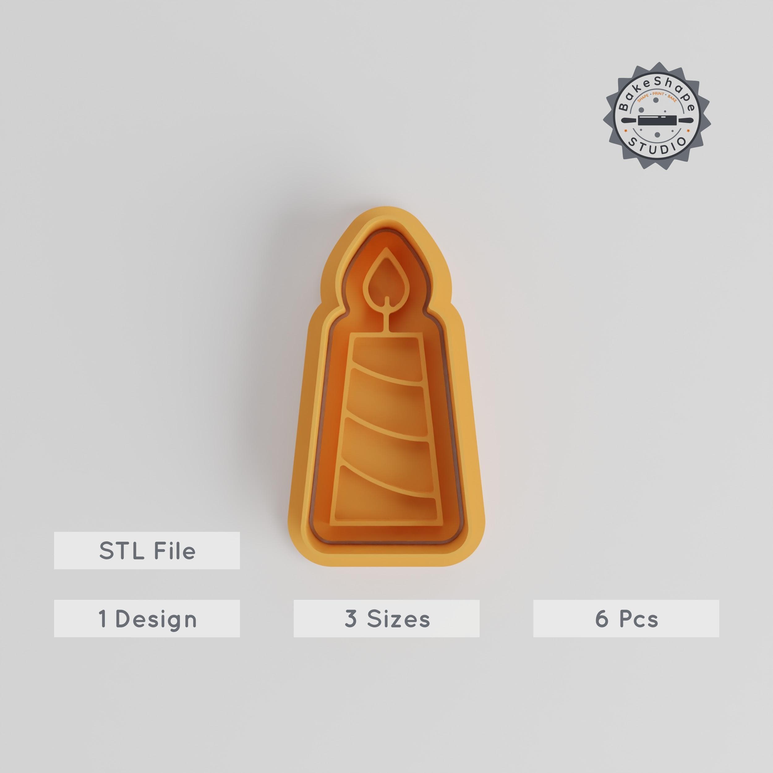 Candle Shape Cutter & Stamp Set, Perfect for Cookies, Fondant, 3 Sizes, Festive Decoration, Christmas Candle Design STL Files PRODUCT_4823 3d model