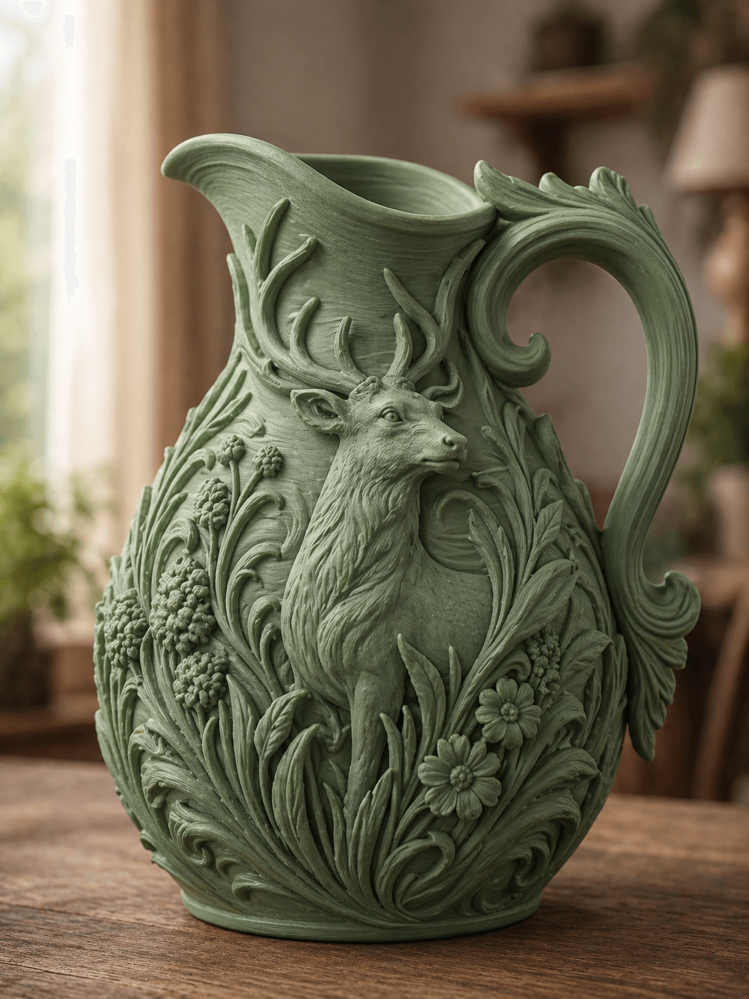 Green Stag Woodland Pitcher Vase 3d model