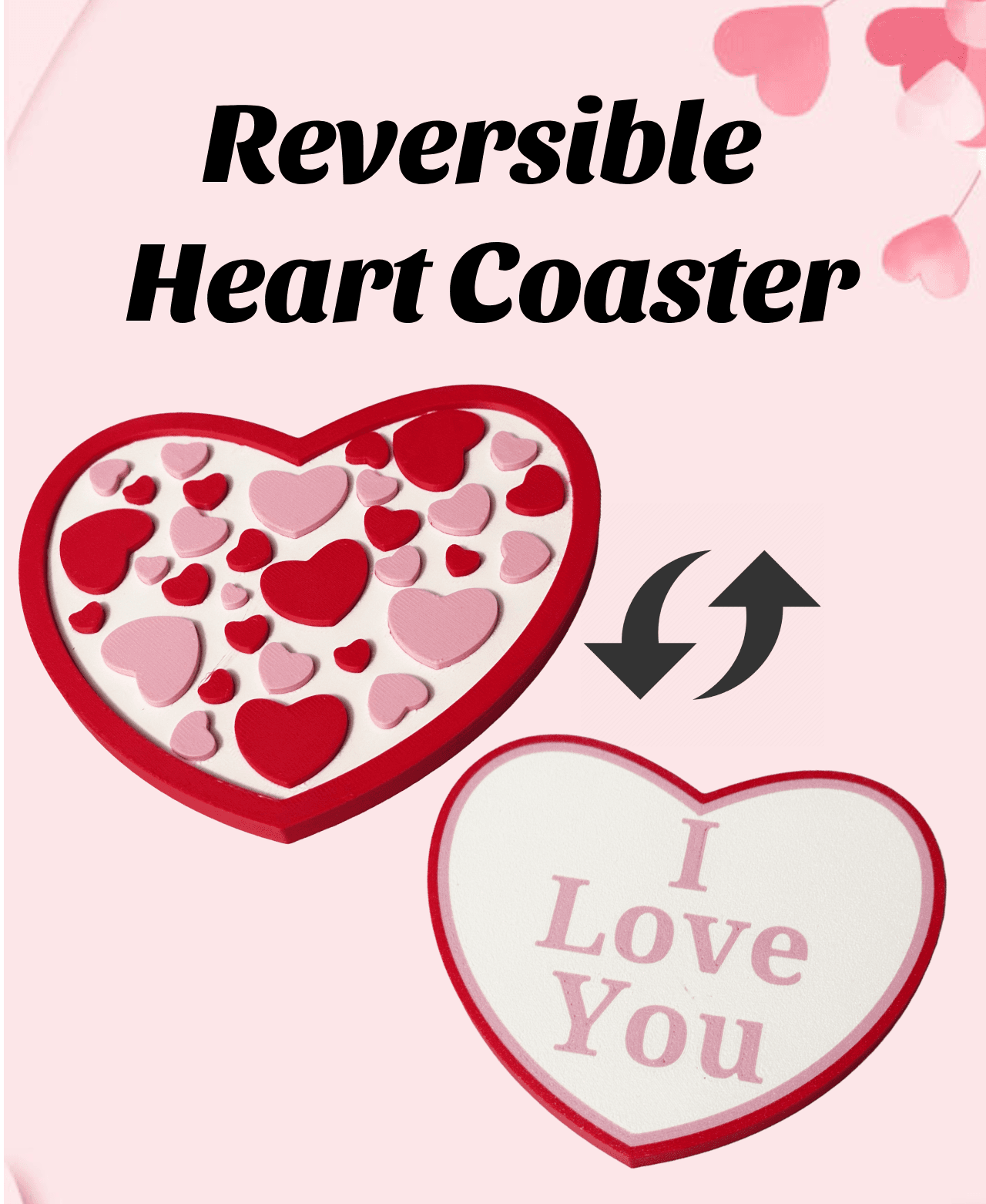 Reversible Love Heart Coaster 3d model