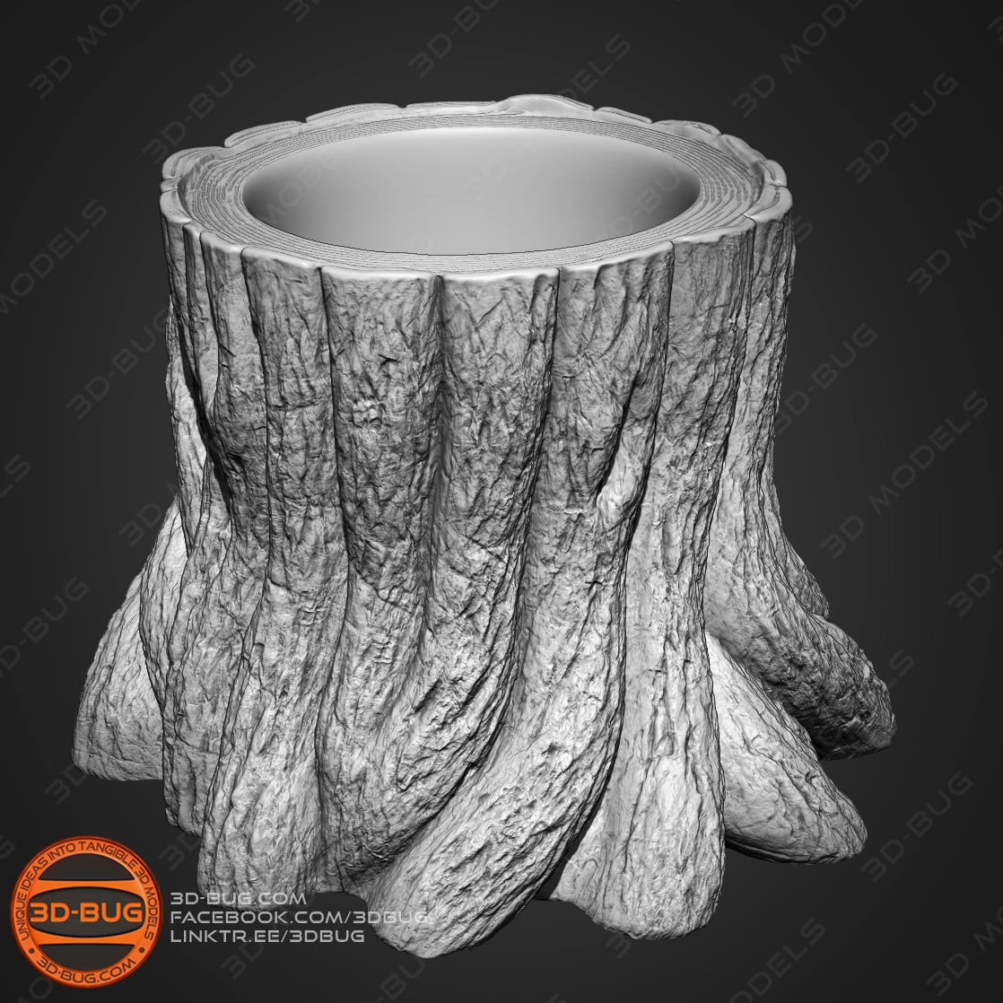 Tree Stump Pen Holder 3d model