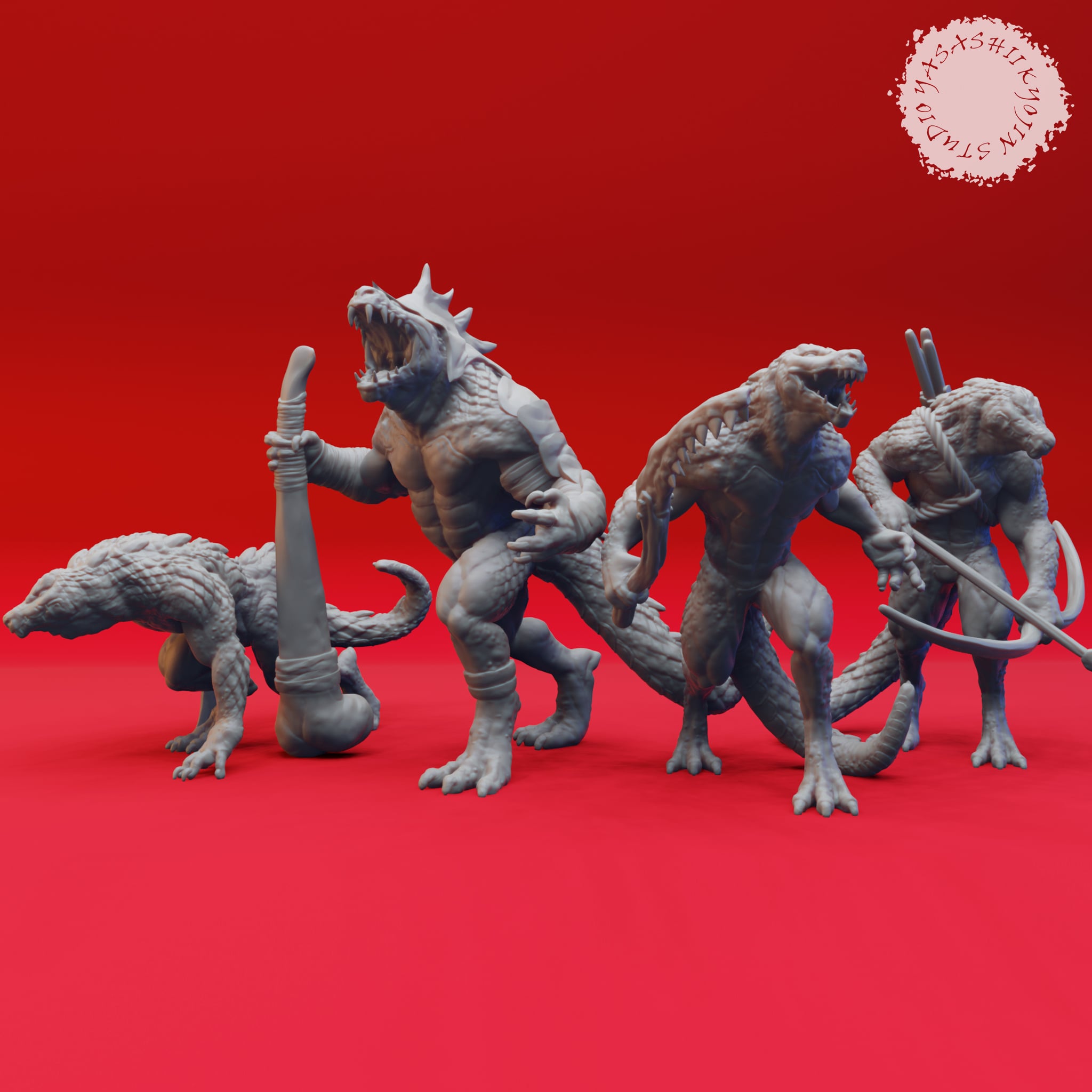 Lizardfolk Warband - Tabletop Miniatures (Pre-Supported) 3d model