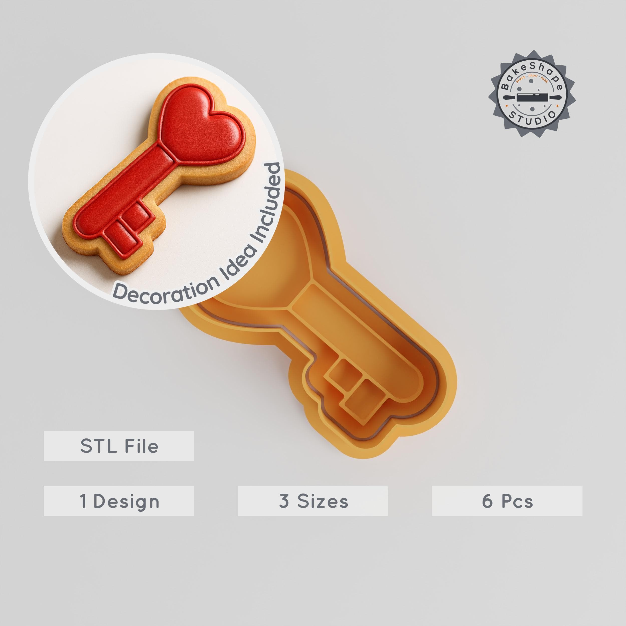 Heart Key Cutter & Stamp Set, Cookie & Fondant Tools, Love Lock Design, 3 Sizes, 6 Pieces PRODUCT_231 3d model