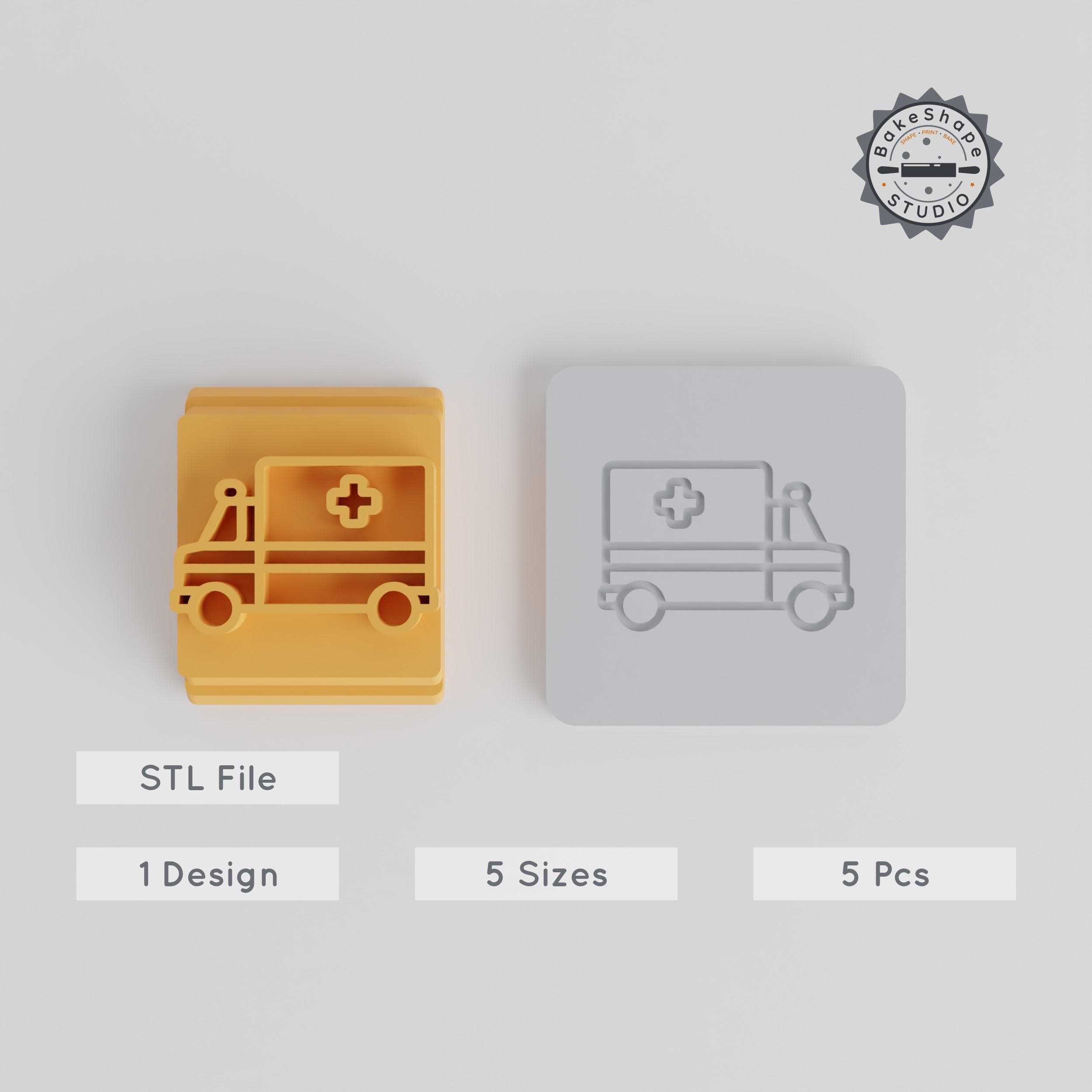 Ambulance Stamp Tile Set, 5 Sizes, Perfect for Clay, Cookies & Fondant, Emergency Van & Medical Transport Design PRODUCT_3293 3d model