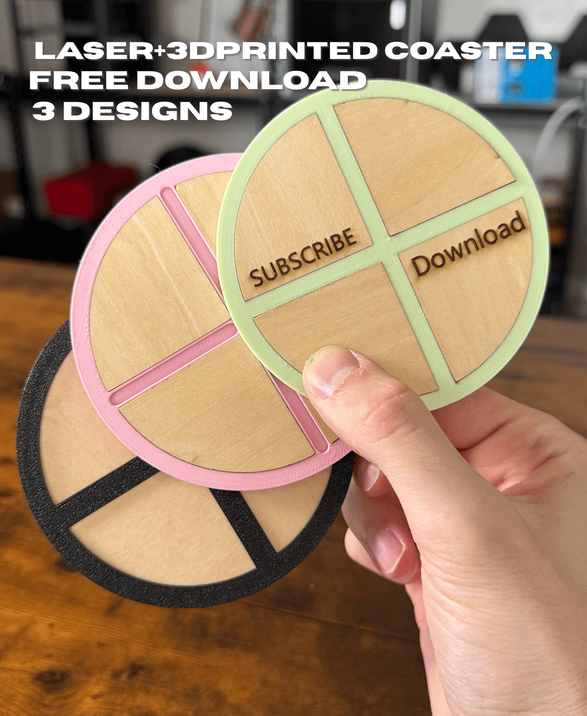 Laser + 3dprinted Coaster Design (FREE) 3d model