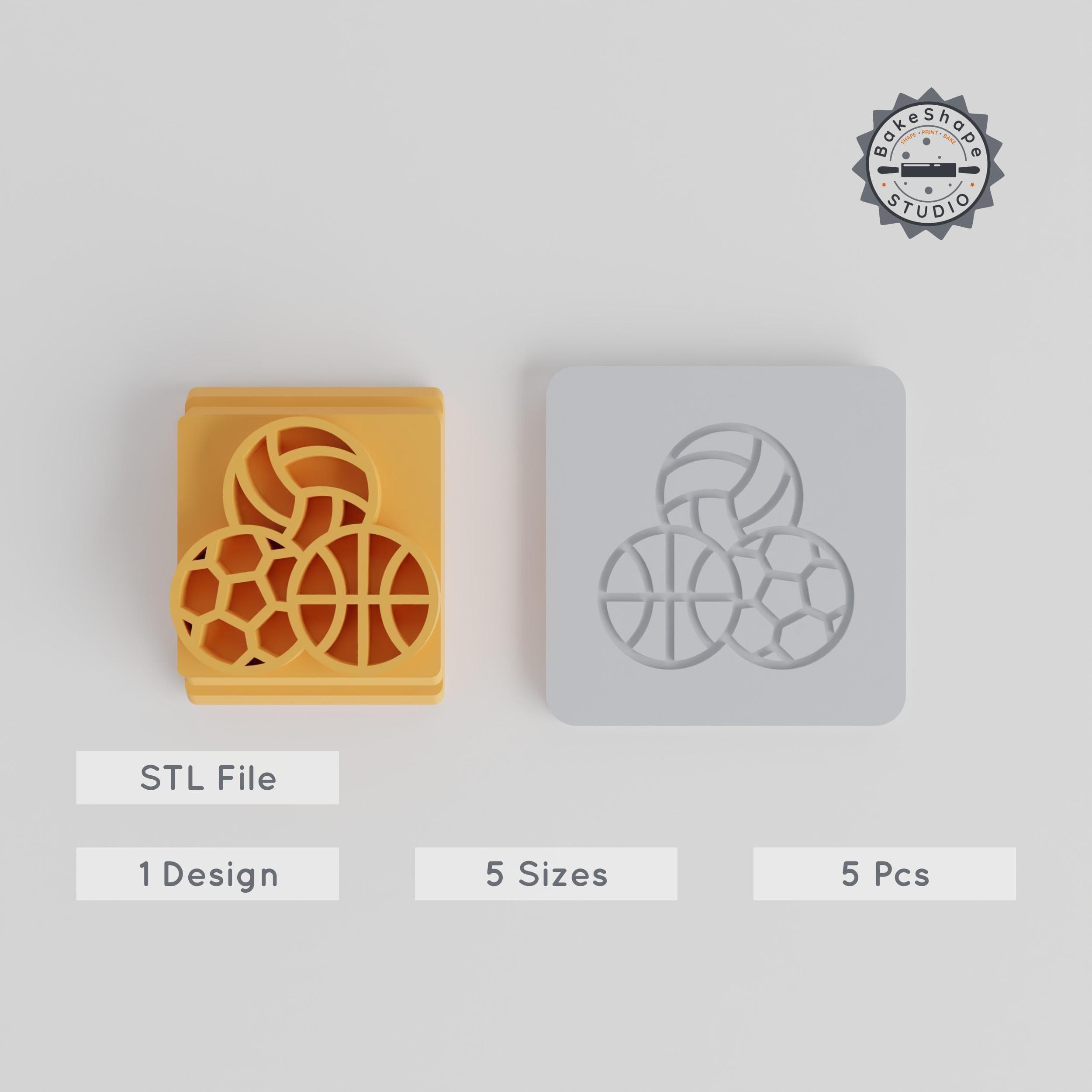 Sports Stamp Tile Set, 5 Motif Sizes 20-40mm, Perfect for Clay, Cookies & Fondant PRODUCT_2417 3d model