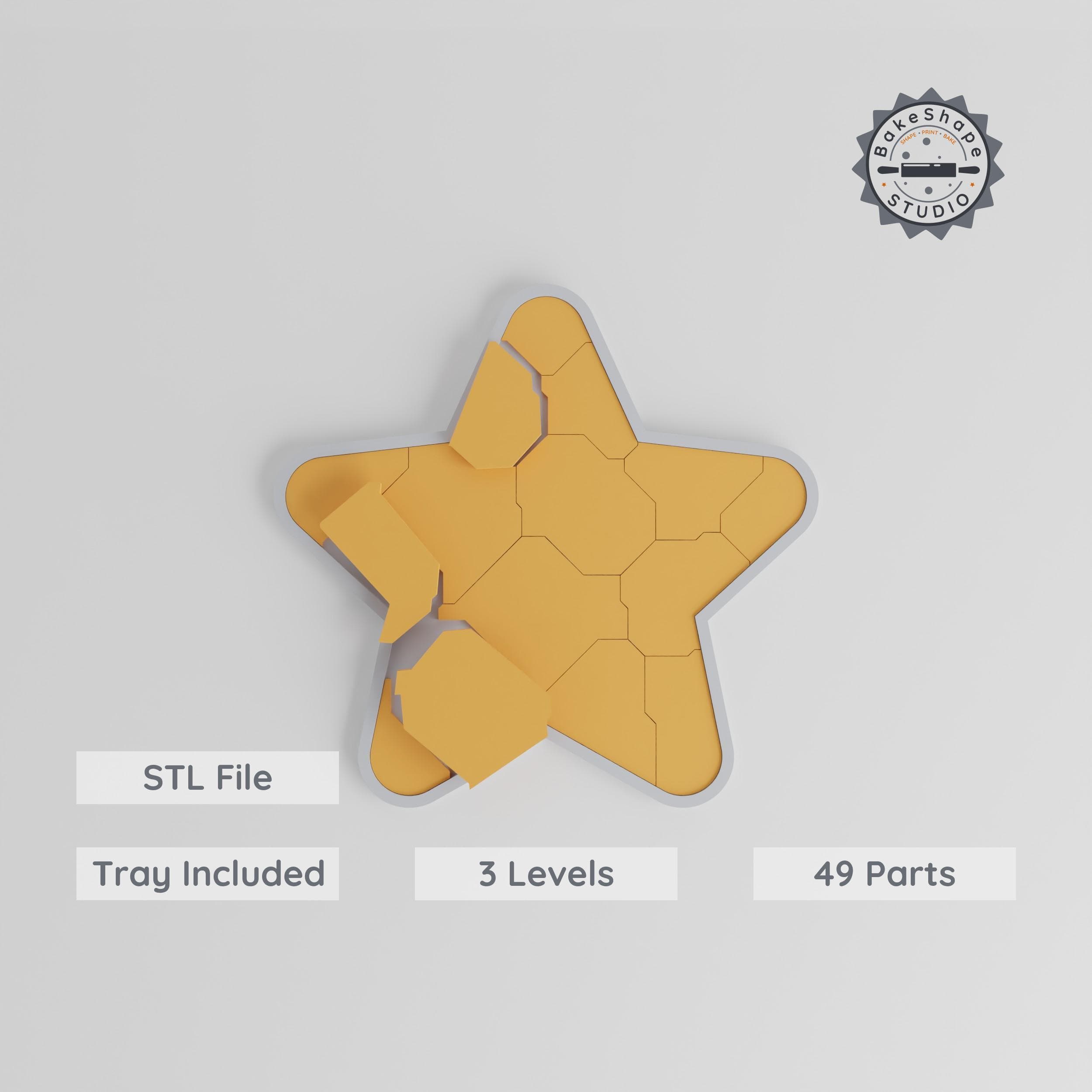 Star Montessori Puzzle, Progressive Learning Tray, 3-Difficulty Levels, Celestial Star Design, Easy/Moderate/Hard, 9/15/24 pcs STL PRODUCT_8091 3d model