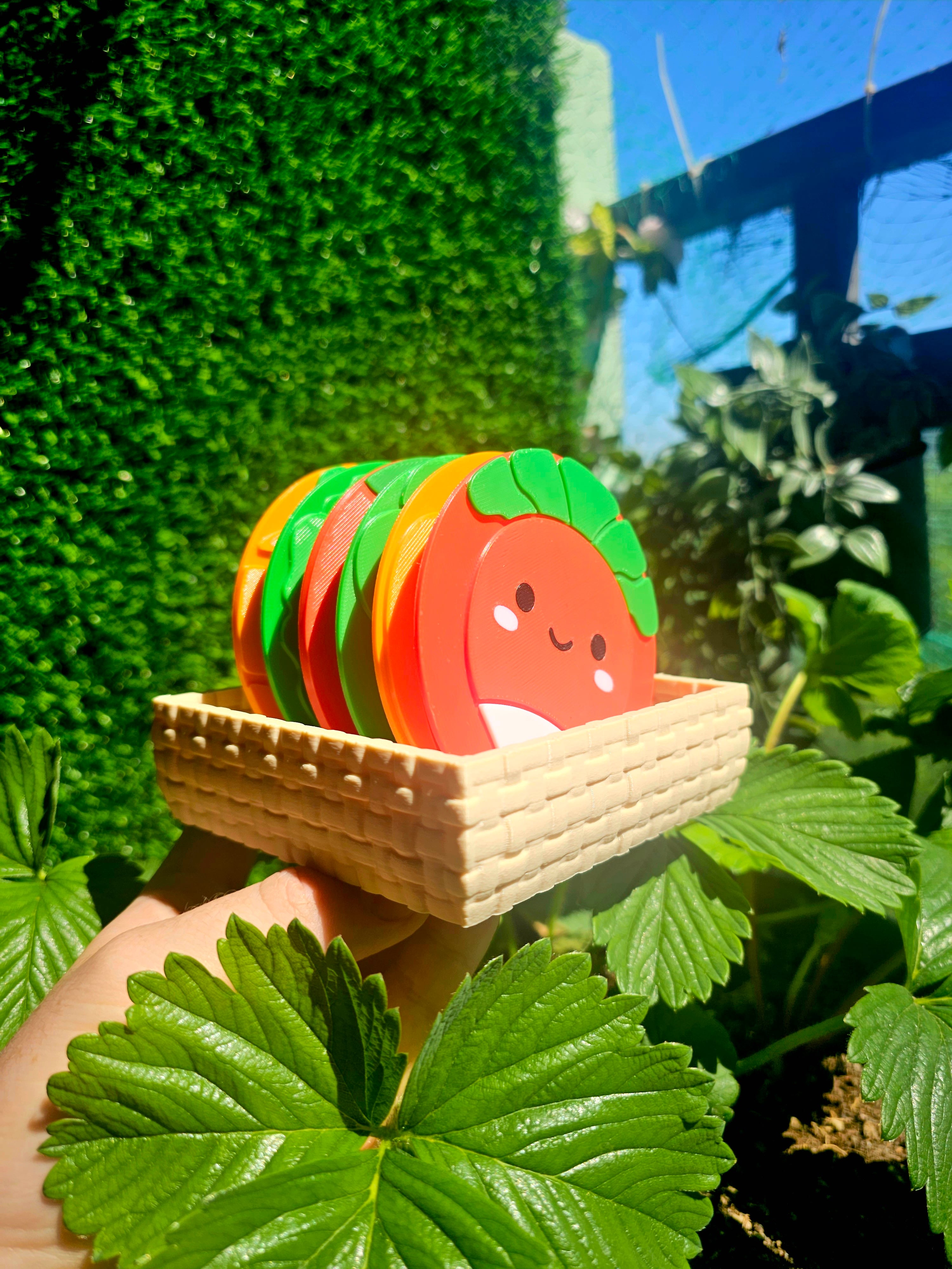 Vegetable coasters & basket holder 3d model