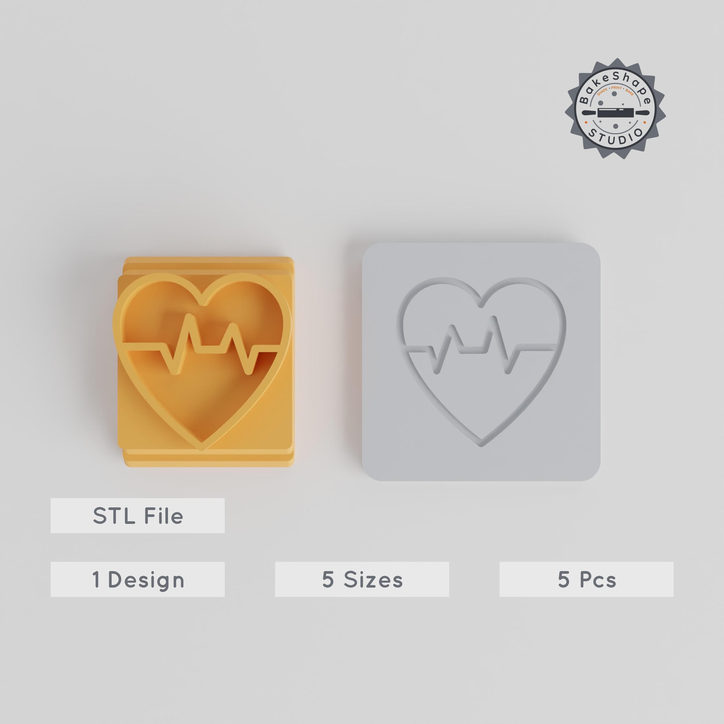 Heartbeat Stamp Tile Set, 5 Sizes, Perfect for Clay, Cookies & Fondant, Heart Rate Motif, 3D Print STL Files PRODUCT_1529 3d model