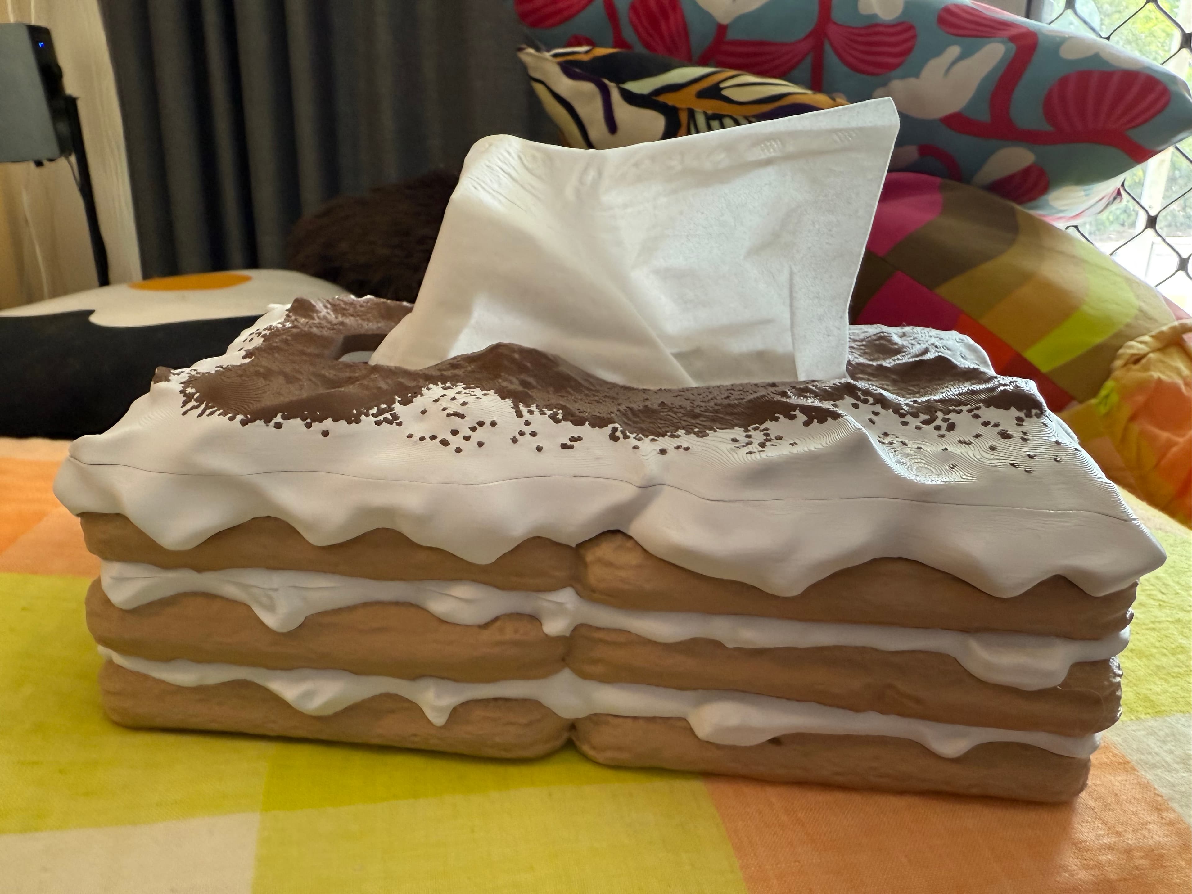 Such a cool design! Thanks so much for this :)
You are very clever!
My 6yo thought it was a real cake from a distance and thought he was getting cake for breakfast haha.
I printed it straight from the file with no changes.
It did shift slightly off centre to the side during the print. You might be able to spot it in the middle layer of cream.
Not sure what happened there as the print itself was still well adhered to the plate at the end and the printer wasn't opened at all during the print but it still looks awesome and everyone loves it.
I’ll try printing again in a few days and see if it happens then. Any advice in the meantime is definitely welcome.