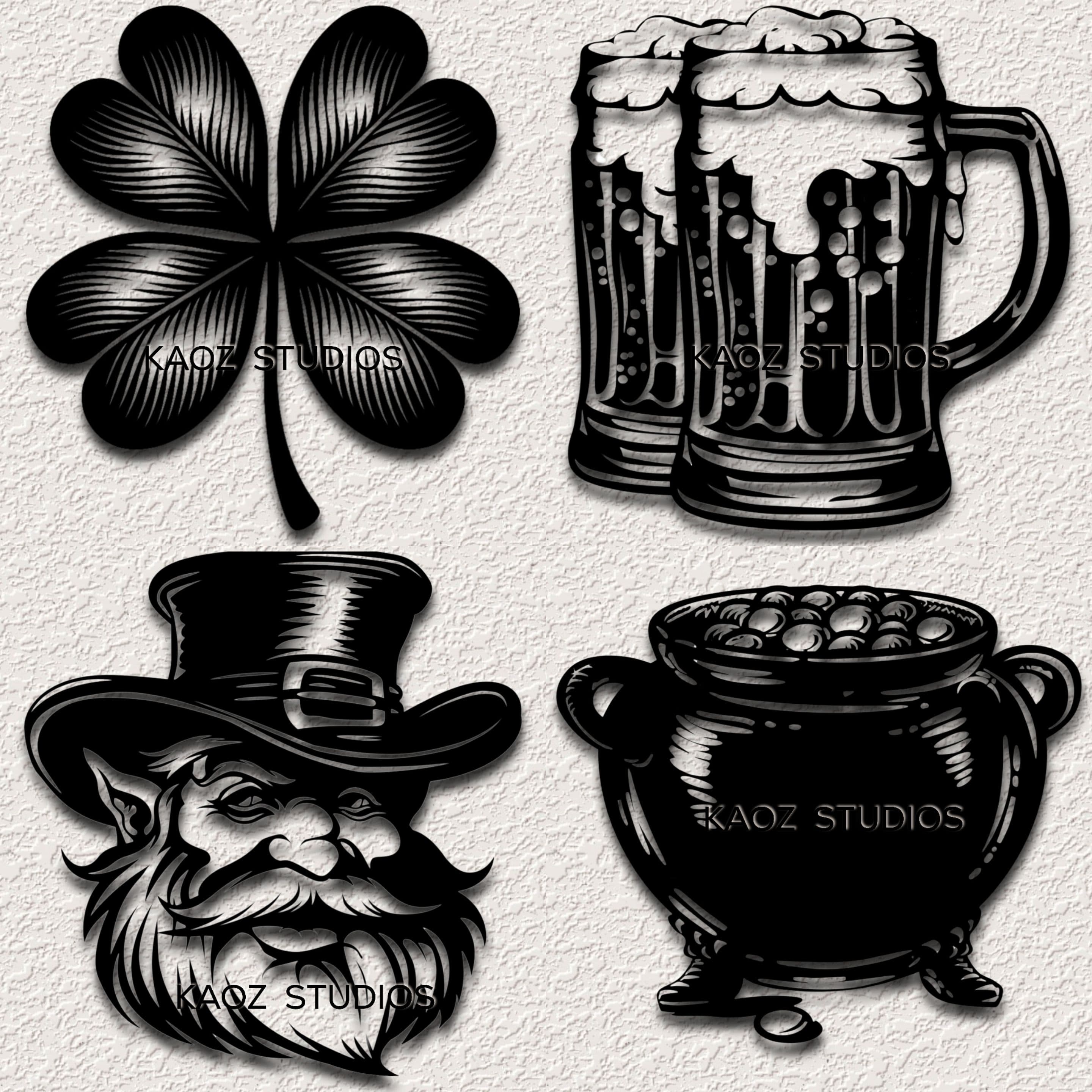 4 Pack of St. Patricks Day Wall Decor Good Luck Charms Clover, Mugs, Leprechan, Gold 3d model