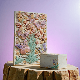 Butterfly Floral Relief Panel & Decorative Matching Keepsake Box 3d model