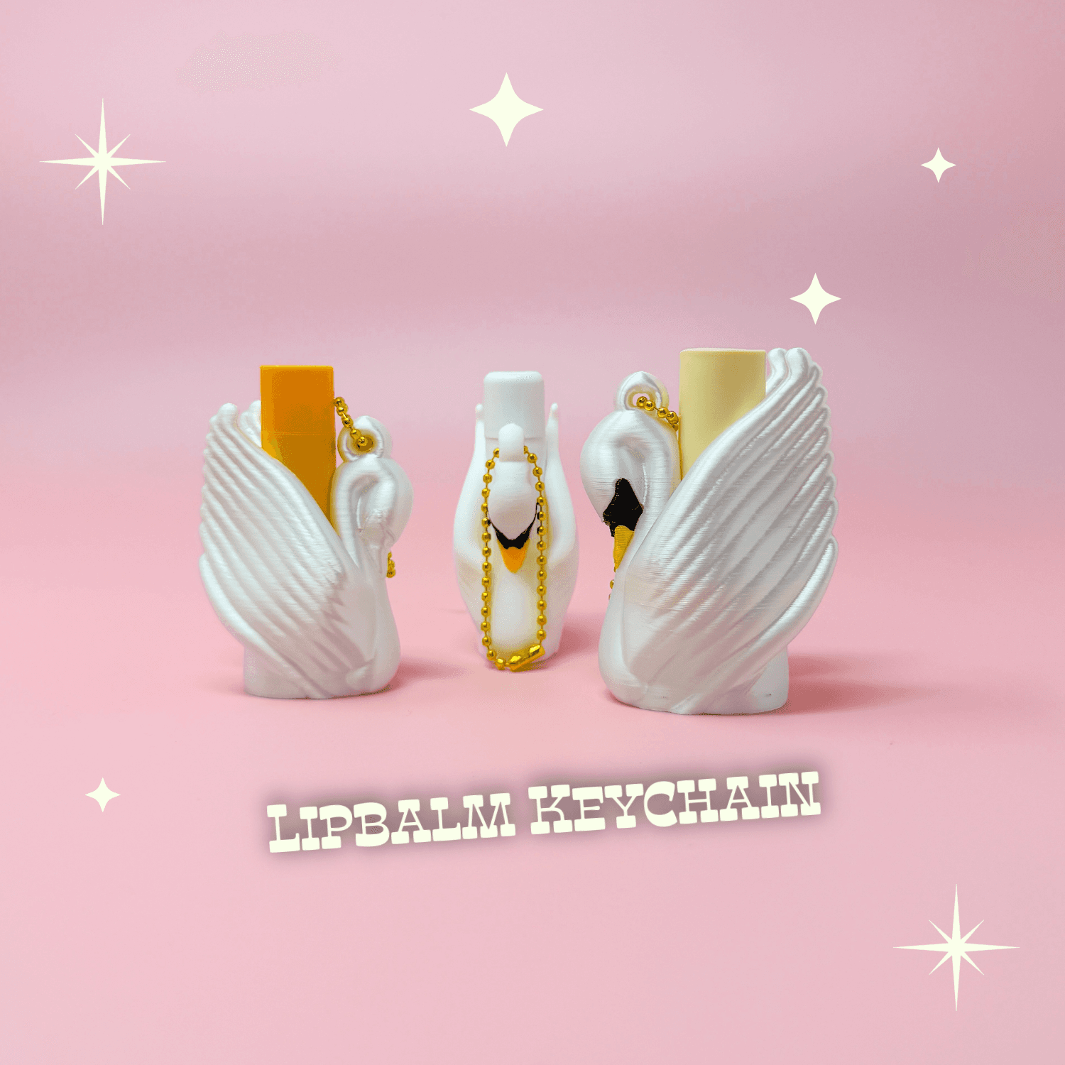 Art Deco Swan Lip Balm Holder Keychain - Kitschy Vintage Elegant Romantic Cygnet Whimsical 3d model