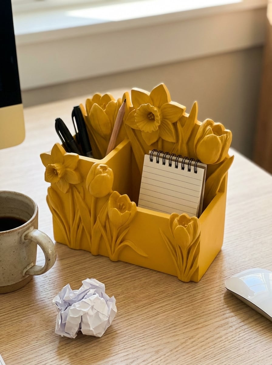 Floral Meadow Desk Organizer & Stationery Caddy 3d model
