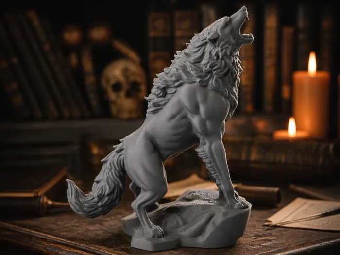 Howling Werewolf Sculpture - Fantasy Wolf Figurine 3d model