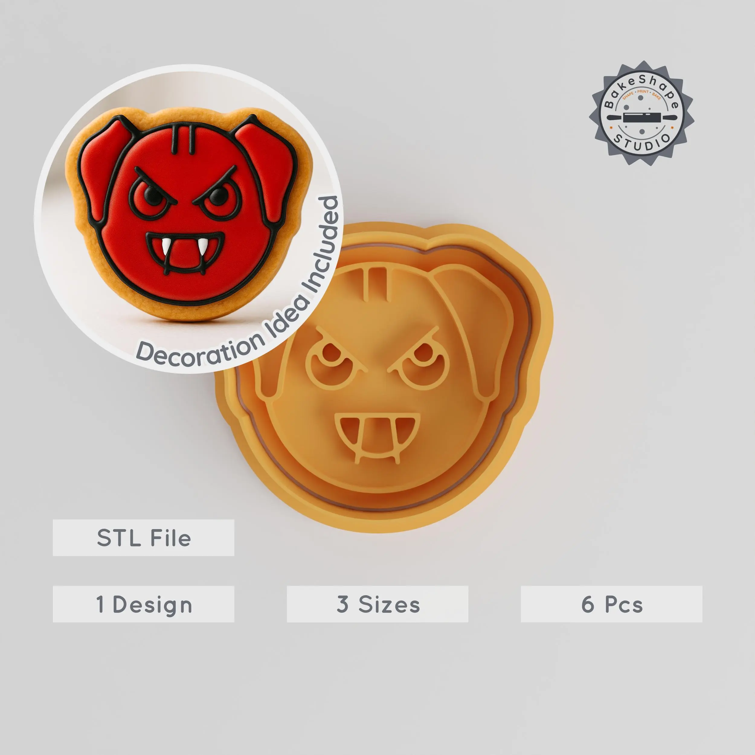 Devil Shape Cutter & Stamp Set, 3 Sizes, Perfect for Cookies & Fondant, Animal Dog Design PRODUCT_900 3d model