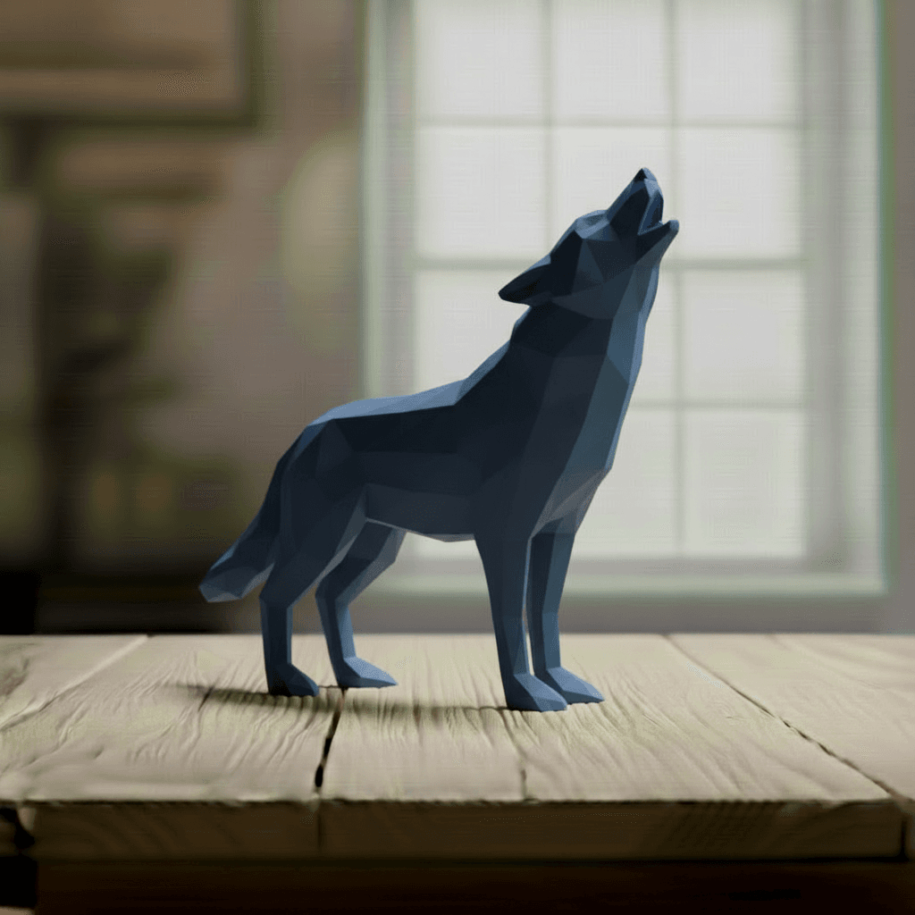 Howling Wolf Low Poly - Geometric Canine Sculpture 3d model