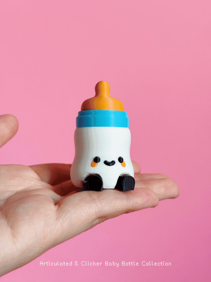Cute Articulated & Clicker Baby Bottle | Print-in-place | Support-free 3d model