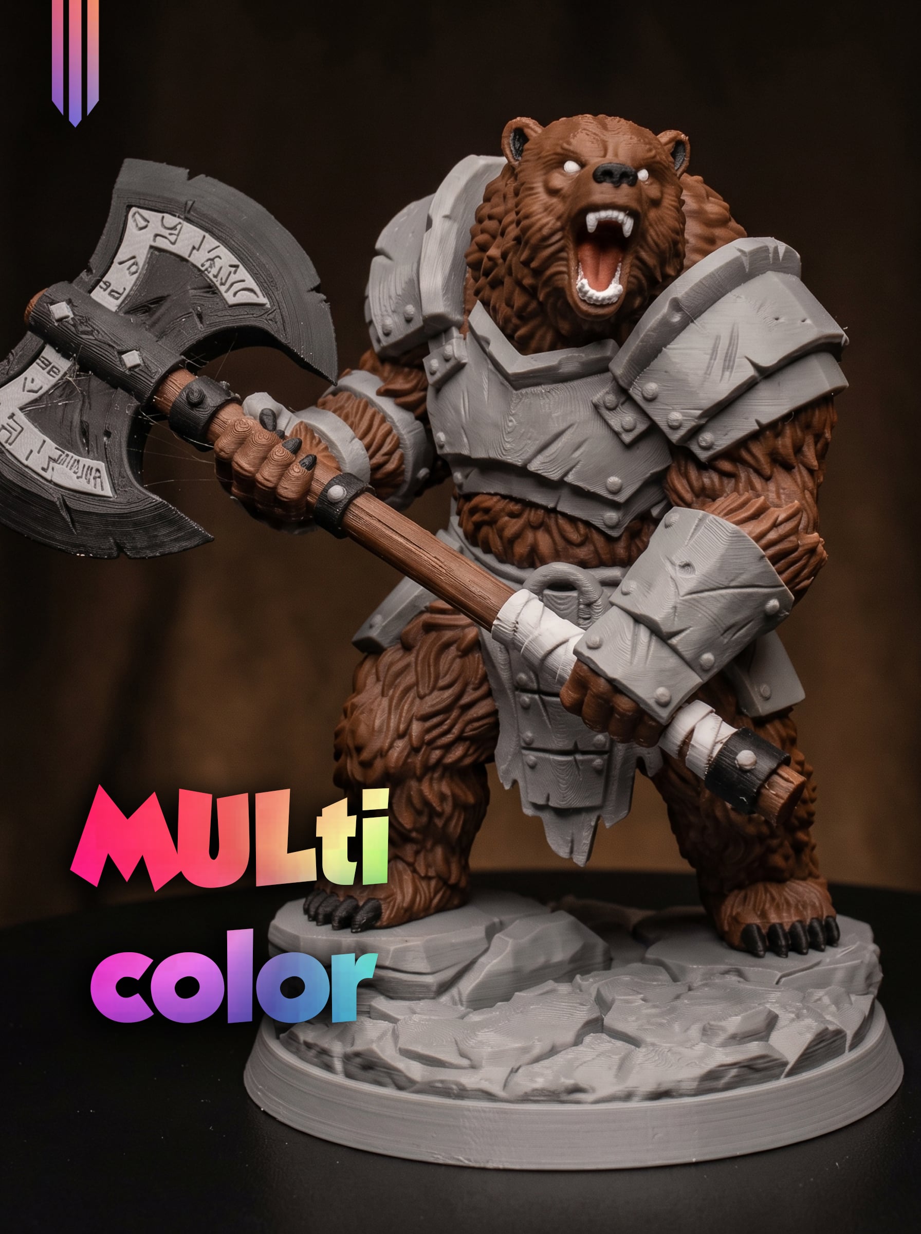 Bear Warrior 3MF | Fantasy Figure Multi-Color | FDM 3d model