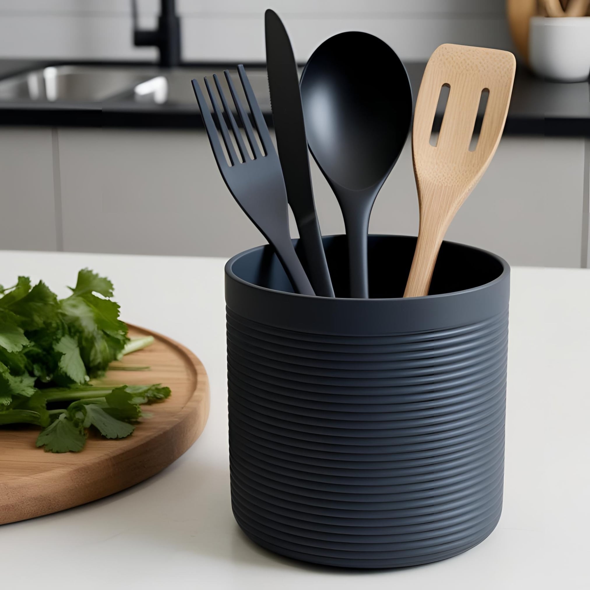 Ribbed designed kitchen utensil holder pot 3d model