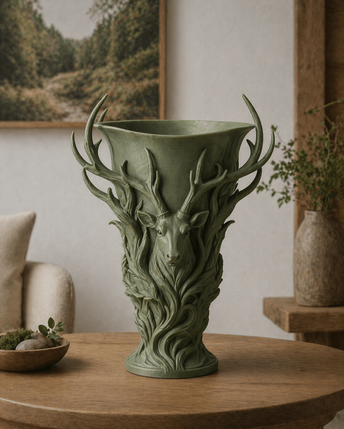 Green Stag Forest Chalice Vase 3d model