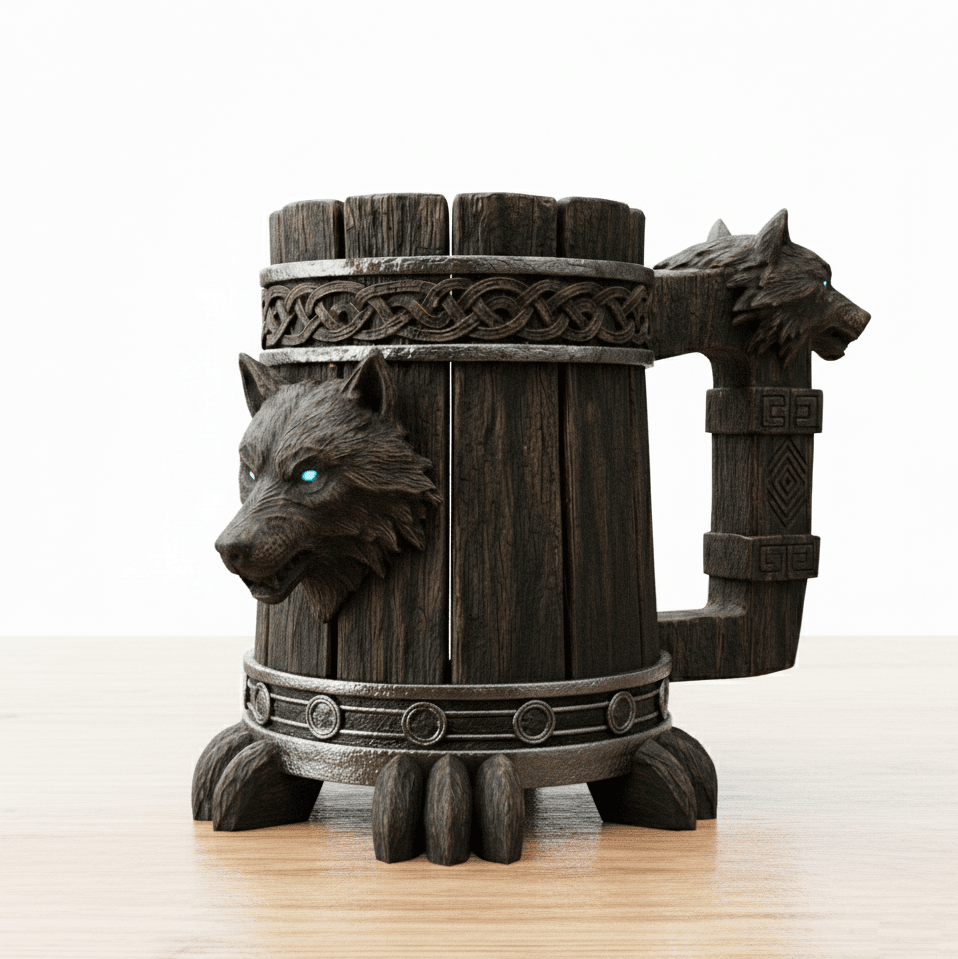 VIKING CAN HOLDER WITH WOLVES - 3D MODEL FOR PRINTING 3d model
