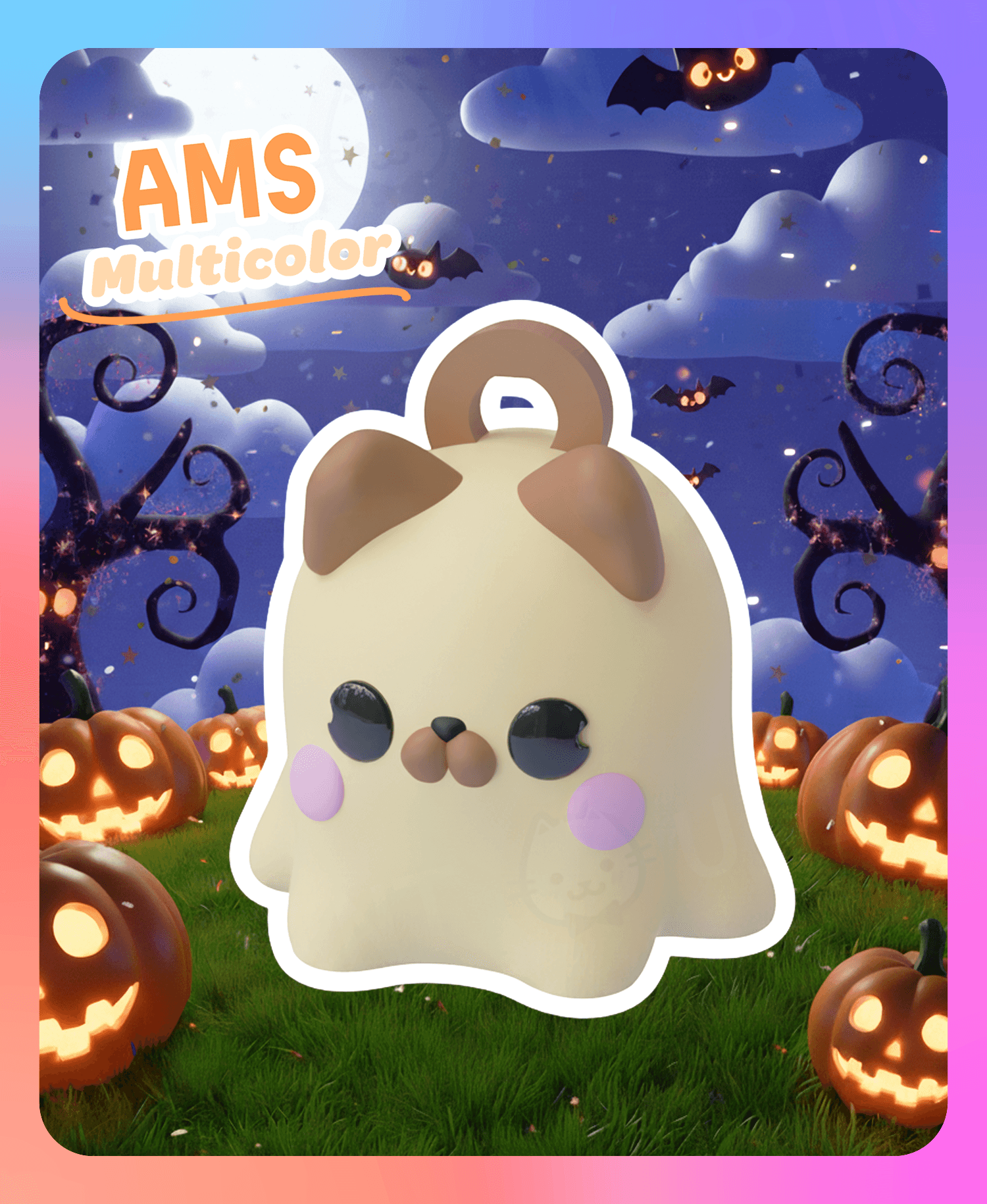 Little Ghost Keychain: Pug Dog (Multicolor) 3d model