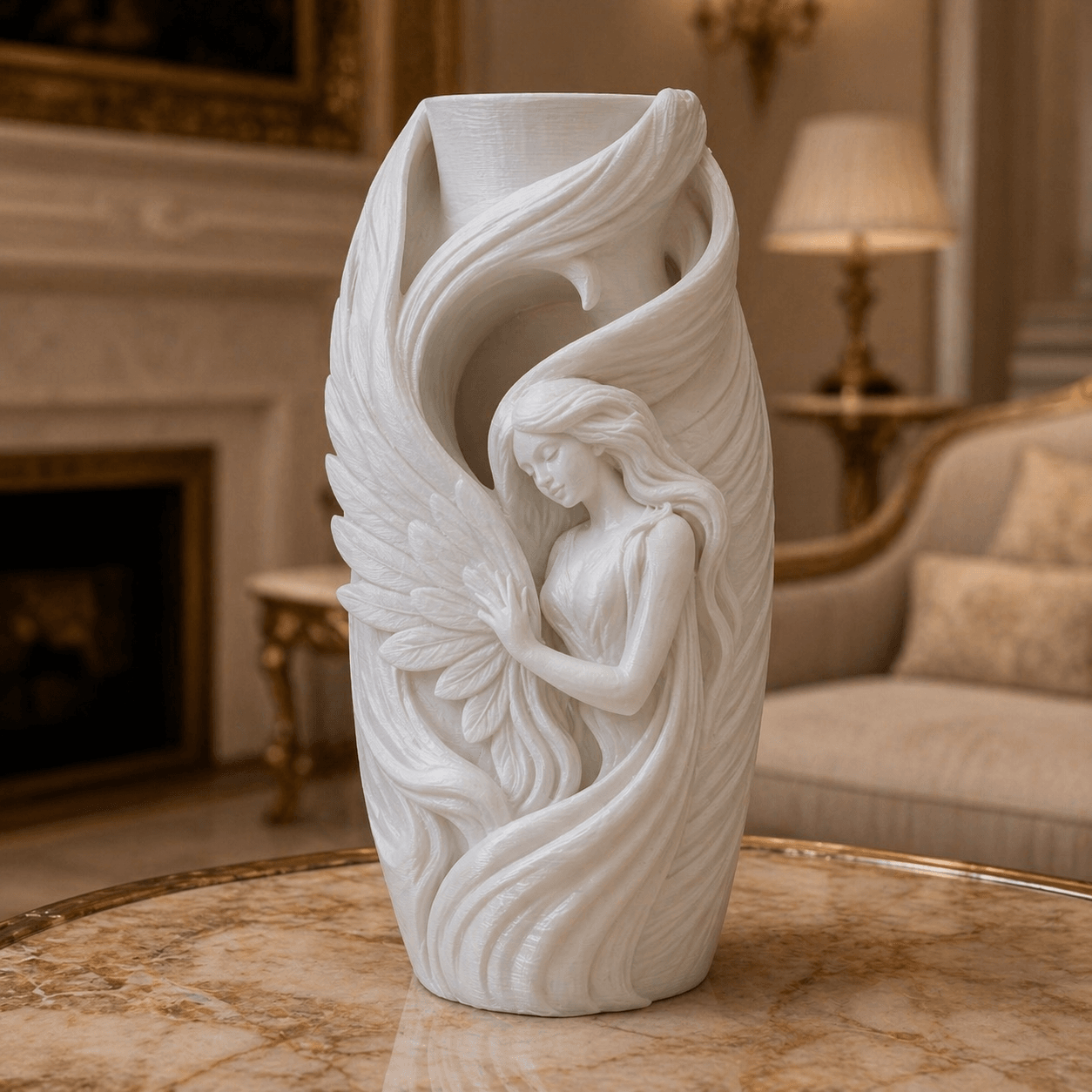 White Angel Wing Sculptural Vase 3d model
