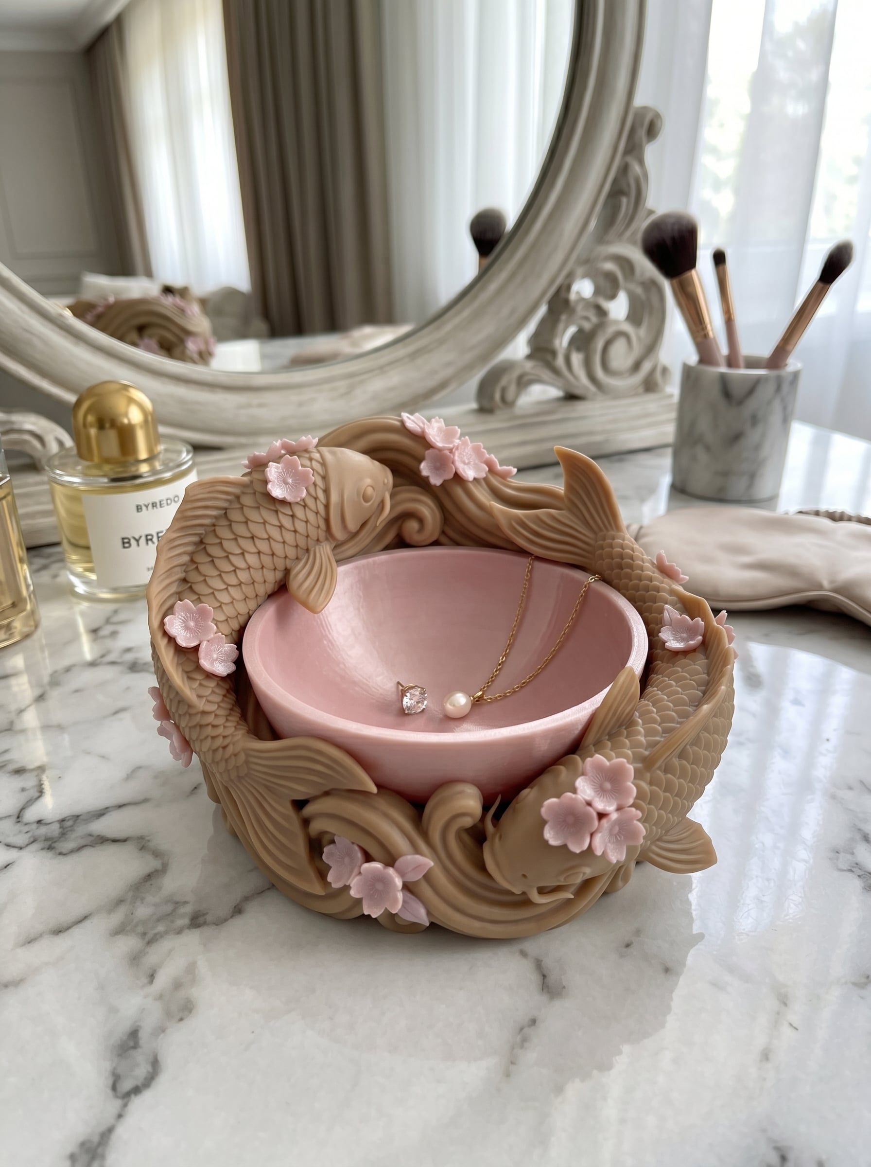 Koi Fish Cherry Blossom Jewelry Trinket Dish 3d model