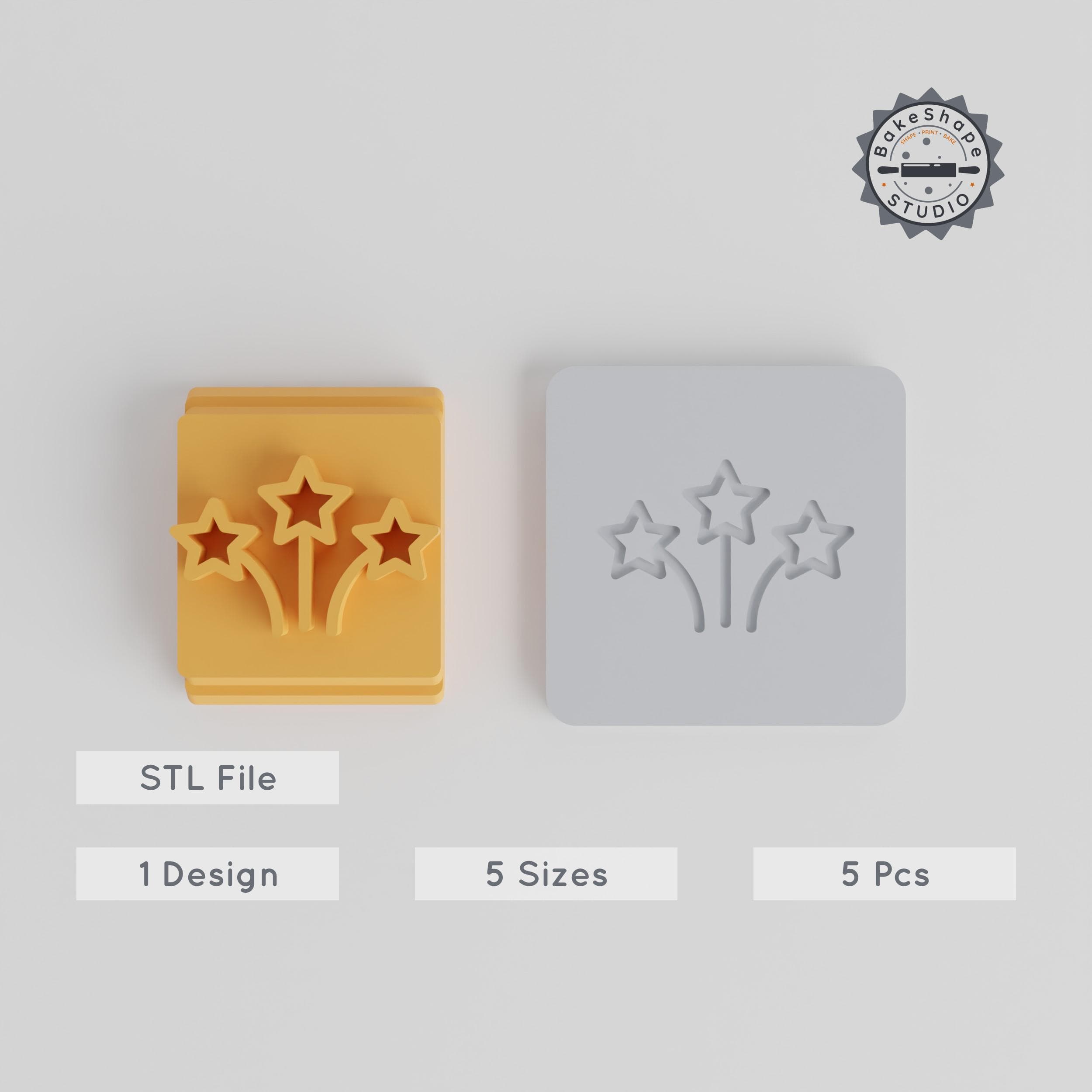 Shooting Stars Stamp Tile Set, 5 Sizes 20-40mm, Perfect for Clay, Cookies & Fondant, Celestial Design, Starry Party Decoration PRODUCT_4735 3d model