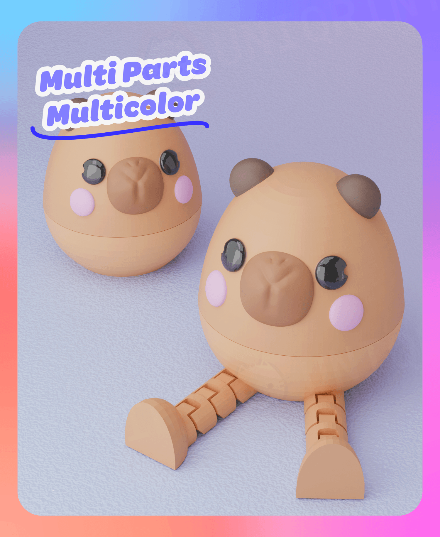 Flexi Capybara Egg Container (Multicolor & Separated Parts) 3d model