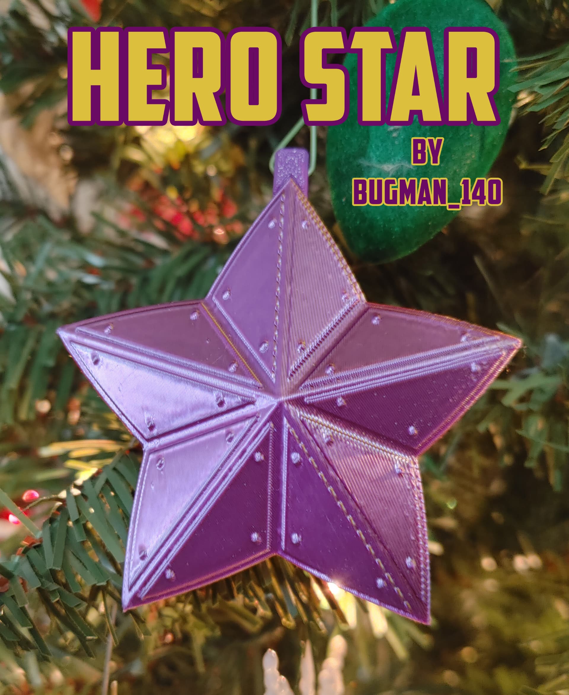 Hero Star printed in PolyMaker Dual Color Sovereign Gold Purple Silk PLA (outer shells) & Unknown Purple PLA (center part)