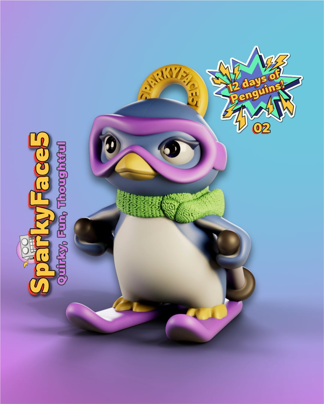 Penguin Skiing 2 of 12 Ornament 3d model