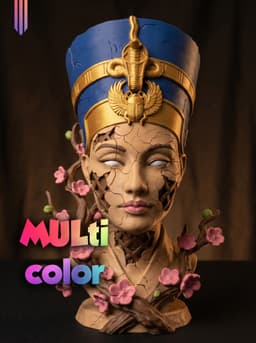Nefertiti Blossom Bust 3MF | Egyptian Multi-Color | Cracked Art 3d model