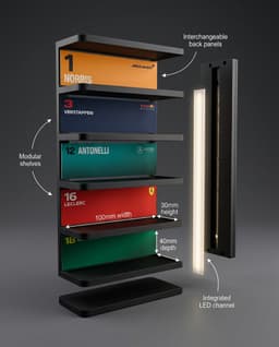 Modular F1 Display Shelf – Stackable 1/64 Scale LED Garage Diorama Stand | Wall Mount or Desk 3d model