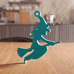 Flying Witch on Broomstick Halloween Ornament 3d model