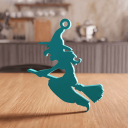 Flying Witch on Broomstick Halloween Ornament 3d model