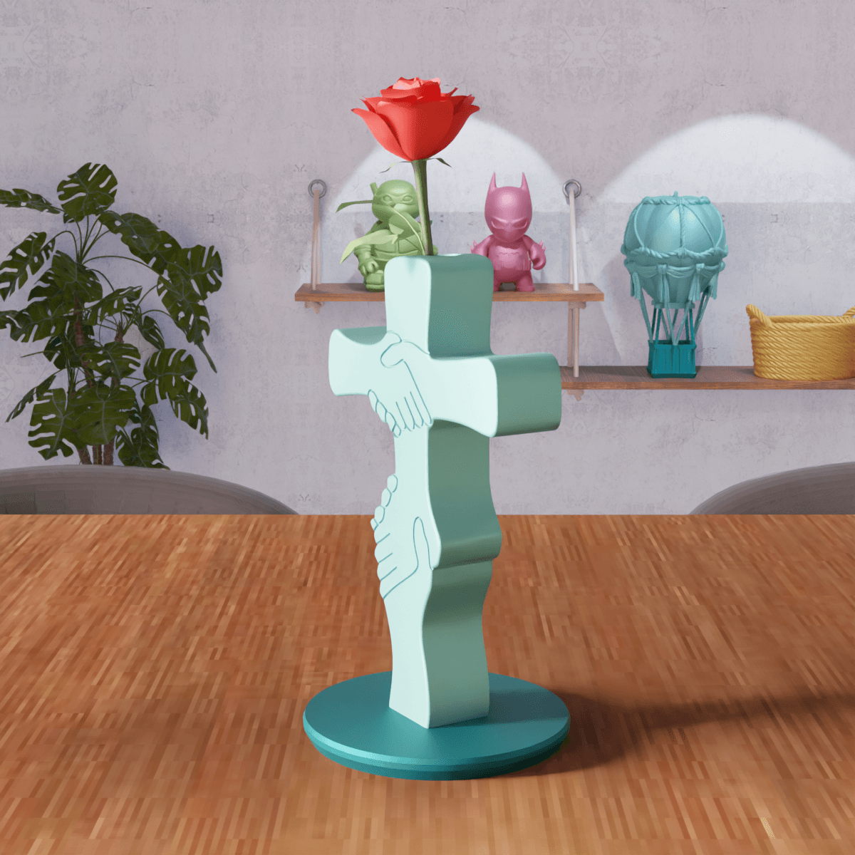 Unity Cross - Handshake Symbol Decorative Vase 3d model
