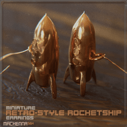 Miniature Retro-Style Rocketship Earrings 3d model