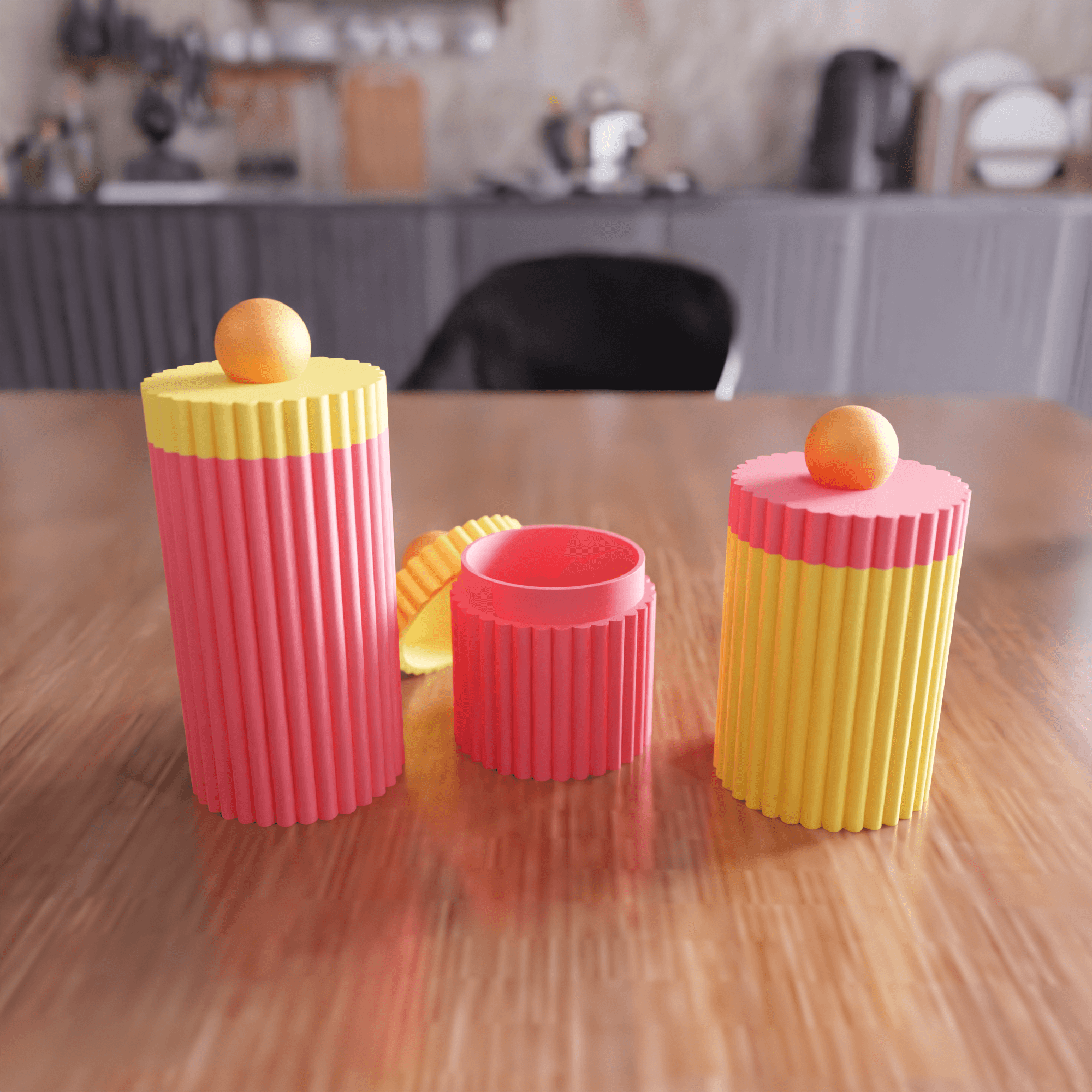 Fluted Geometric Modular Jar and Canister Set 3d model