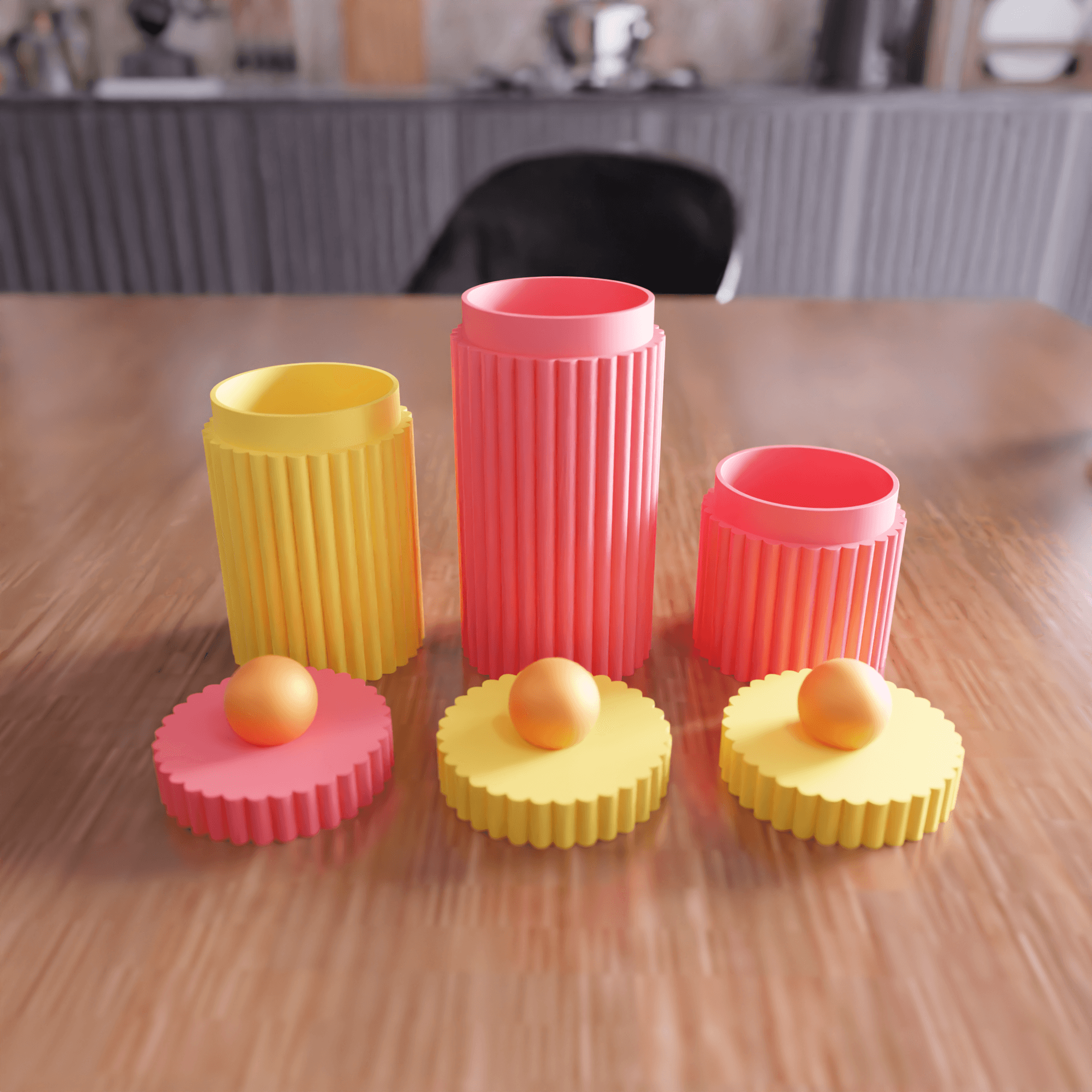 Fluted Geometric Modular Jar and Canister Set 3d model