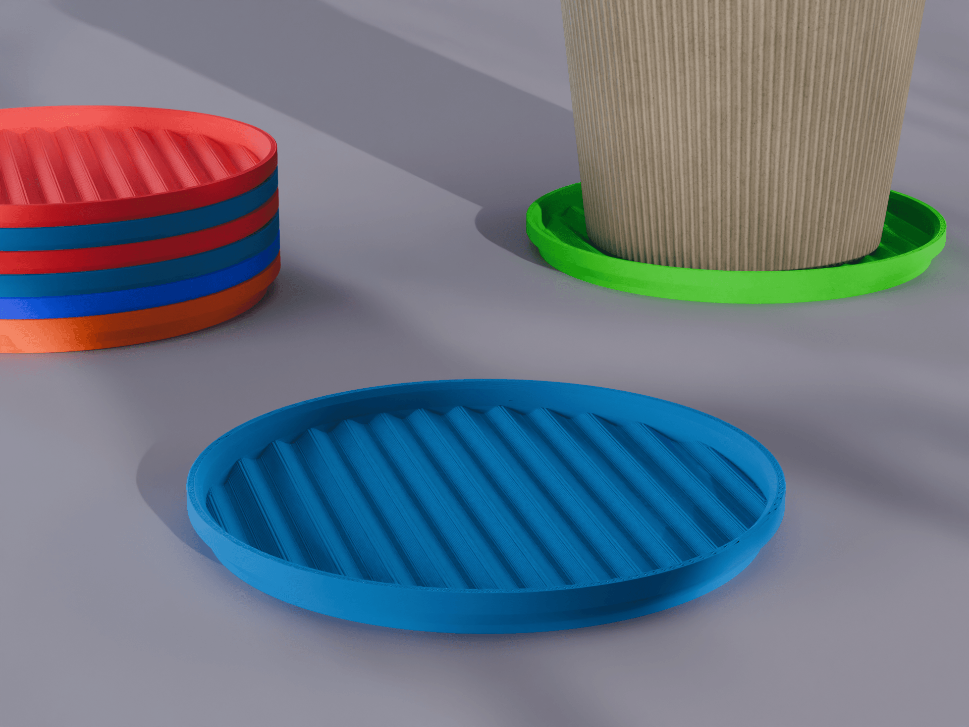 Stackable Wavy Circle Coaster Set 3D Print STL File | 3 Sizes 3d model