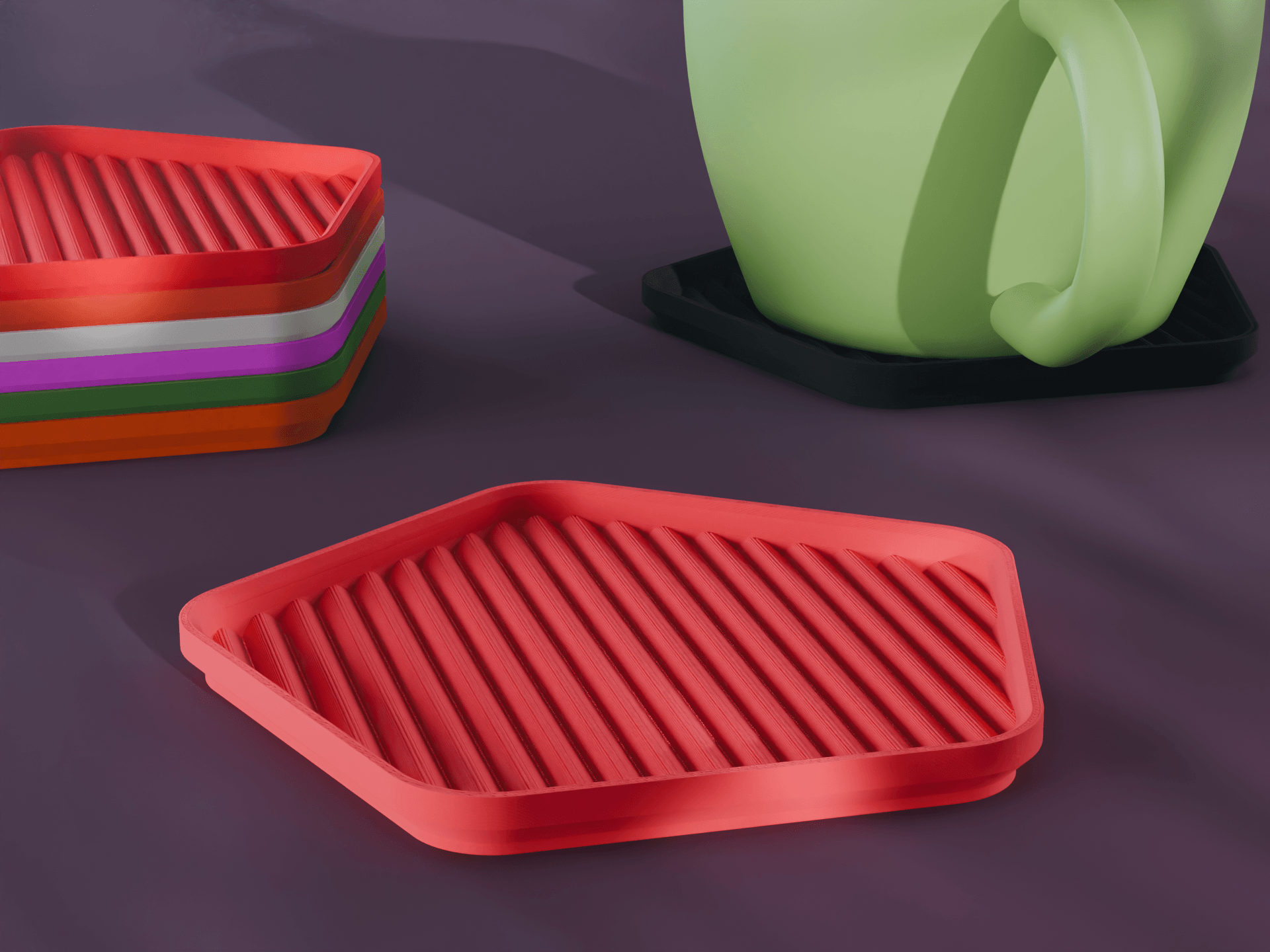 Stackable Scalloped Pentagon Coaster Set 3D Print STL File | 3 Sizes 3d model