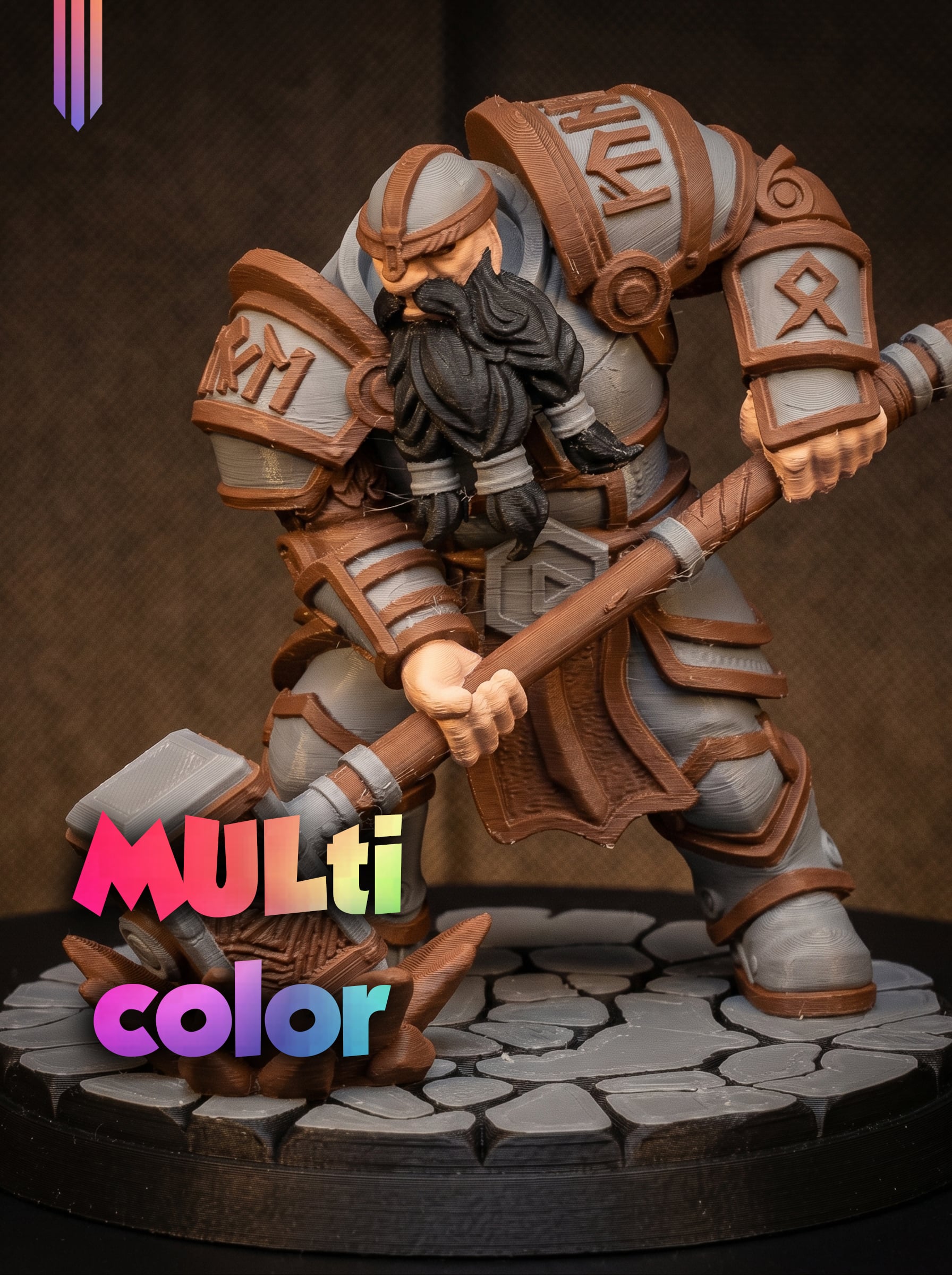 Dwarf Warrior Figure 3MF | Fantasy Multi-Color | Runic Armor 3d model