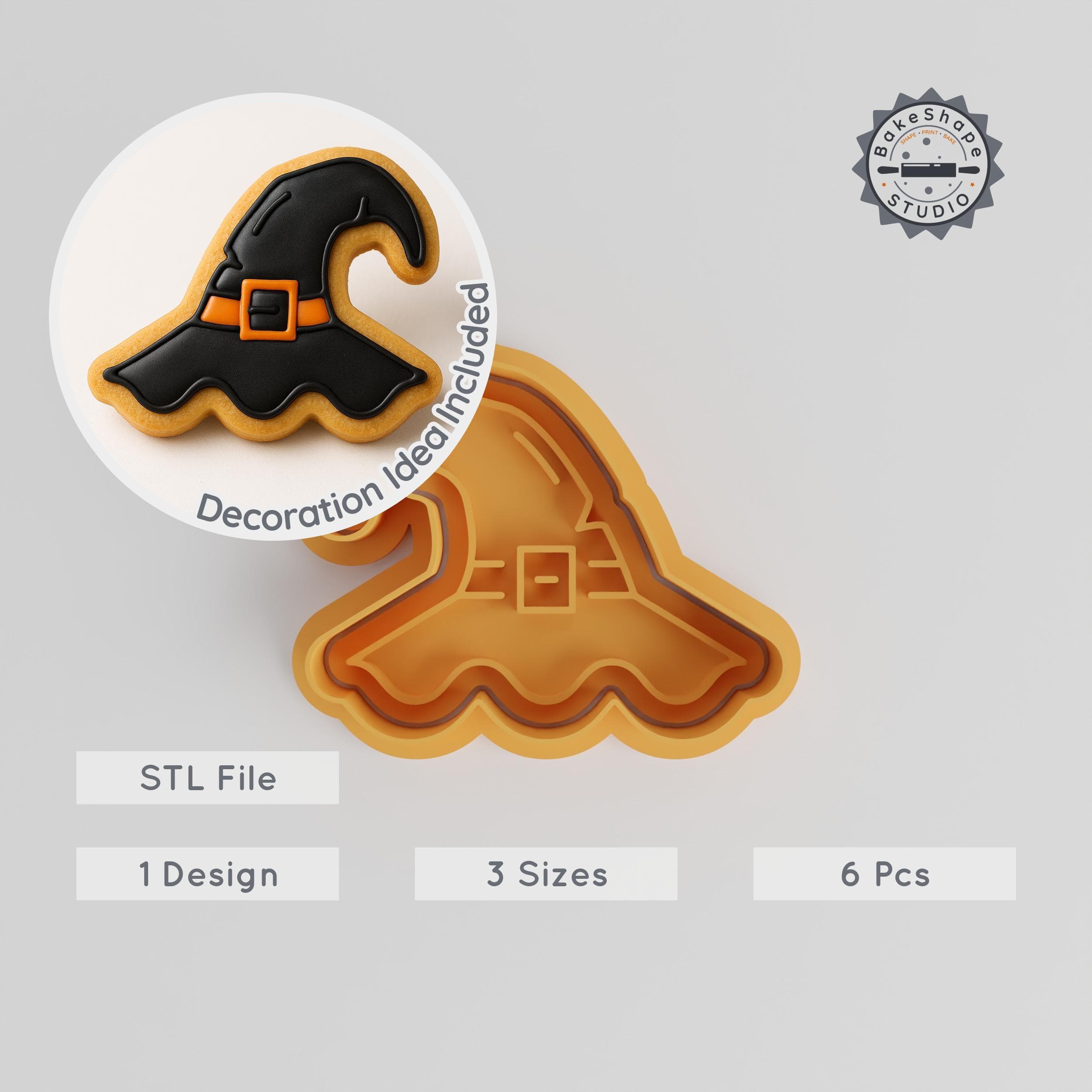 Witch Hat Shape Cutter & Stamp, Perfect for Cookies & Fondant, Halloween Hat Set, 3 Sizes, 6 Pieces PRODUCT_639 3d model