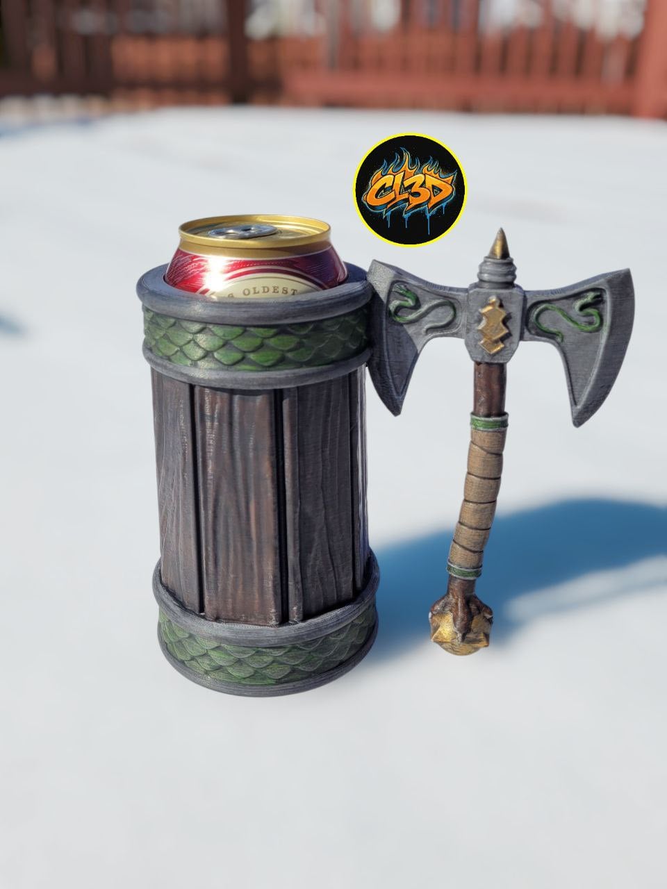 Double Bladed Axe Can Koozie - Snake Skin 3d model